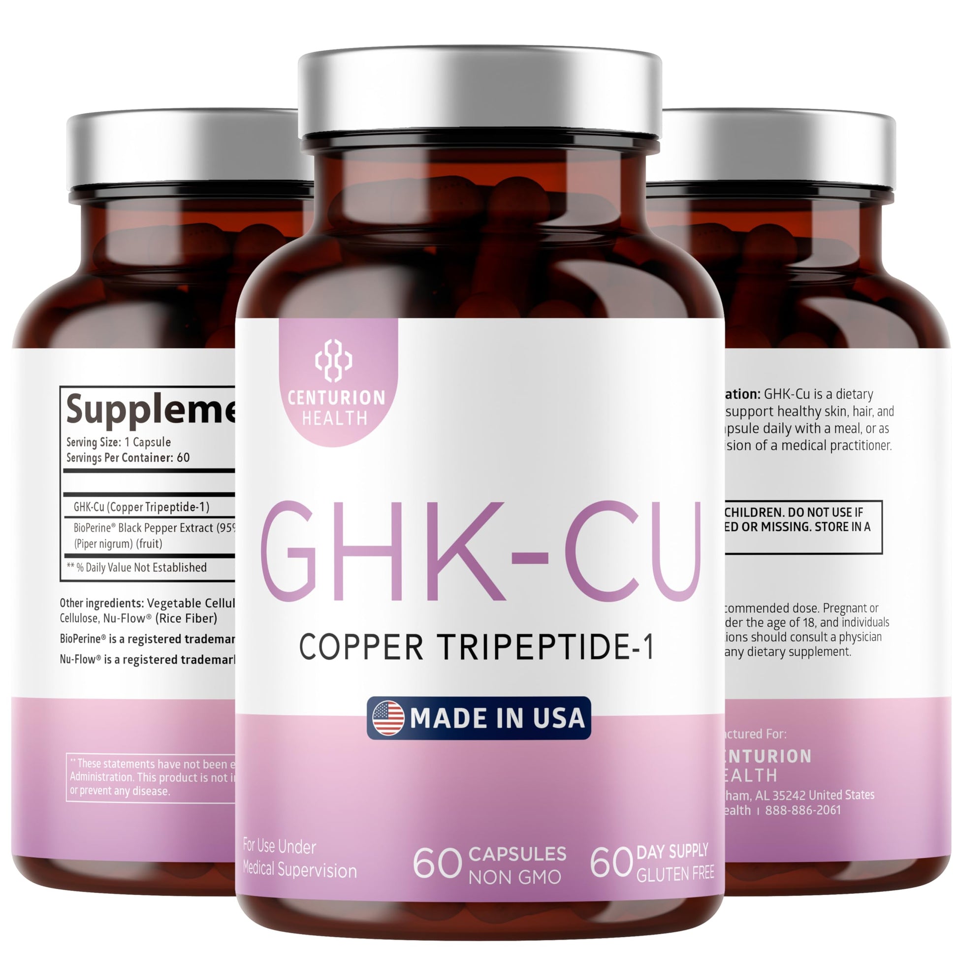 Centurion Health GHK-Cu Copper Peptide Supplement 5mg with BioPerine, 60 Capsules