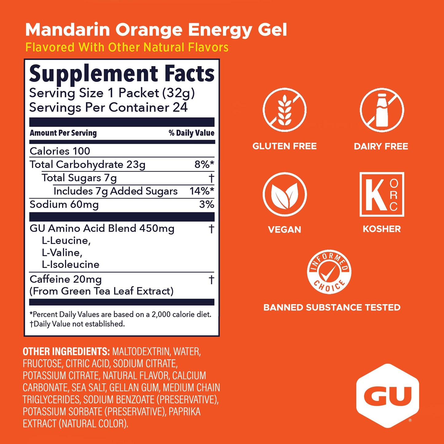 GU Energy Original Sports Nutrition Energy Gel, Mandarin Orange, 24 Count Box