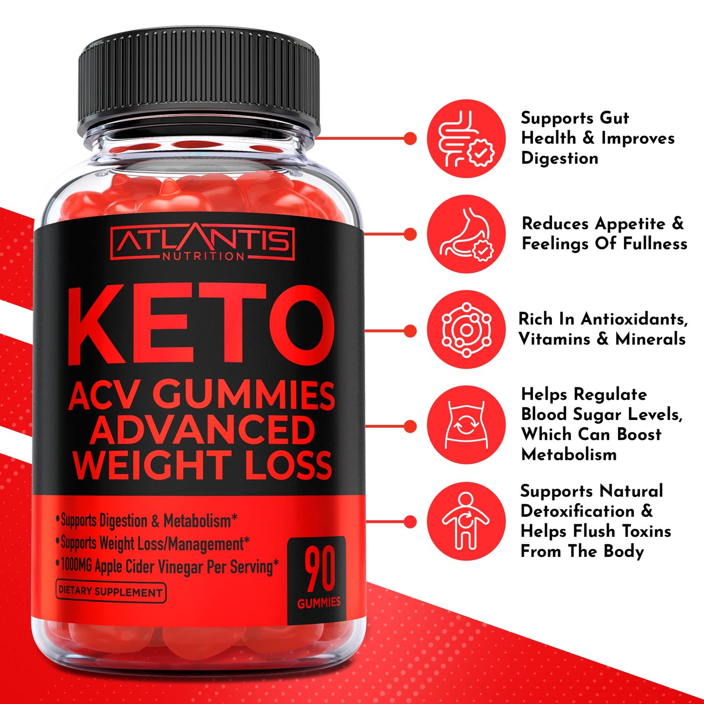 Atlantis Nutrition Keto ACV Gummies for Weight Loss 90 Count