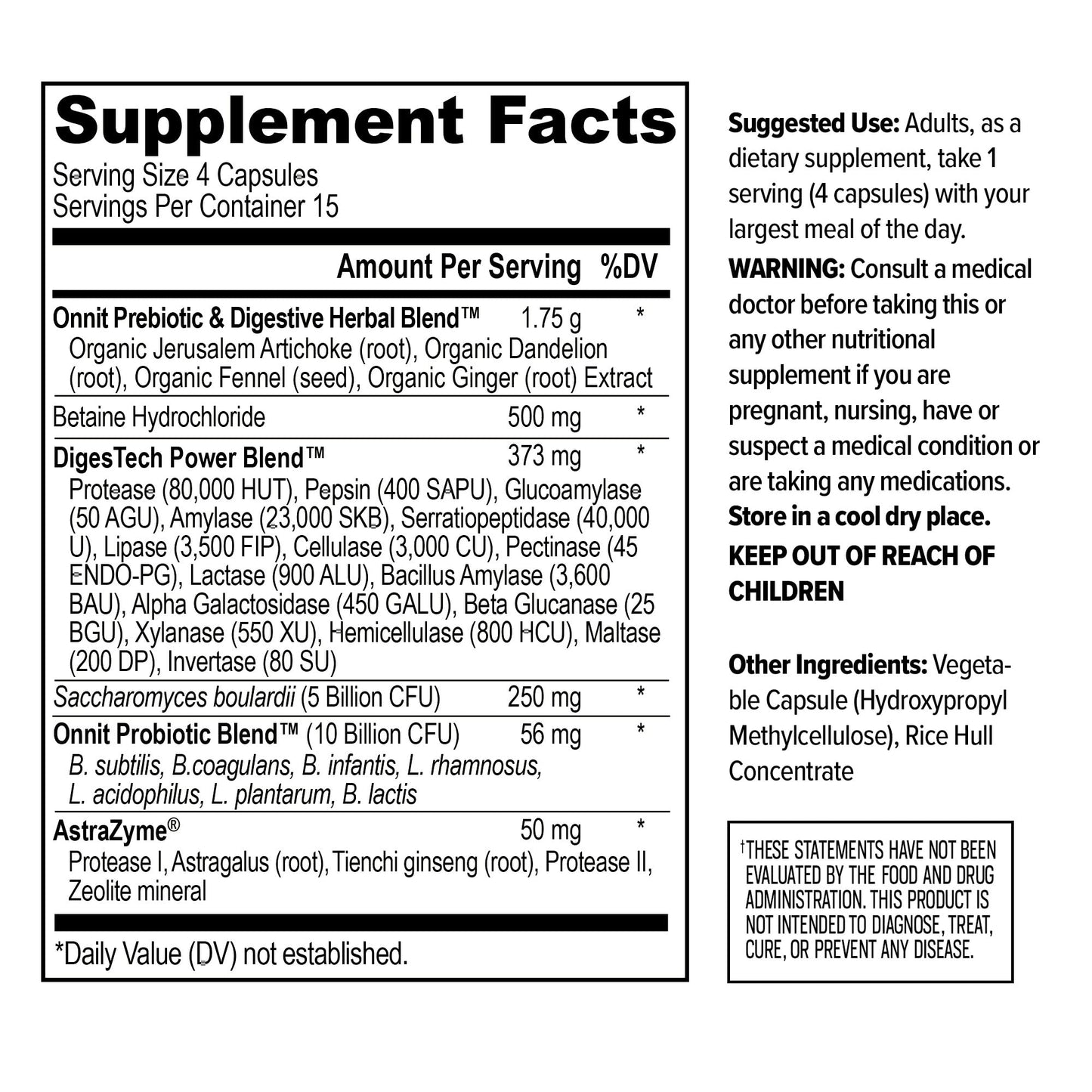 ONNIT Total Gut Health Digestive Support, Probiotics & Enzymes 60 Capsules