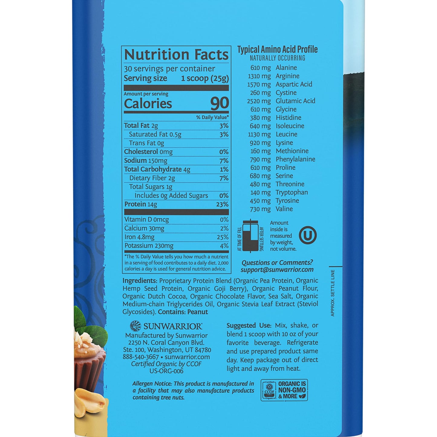 Sunwarrior Organic Plant Based Protein Powder 30 Servings