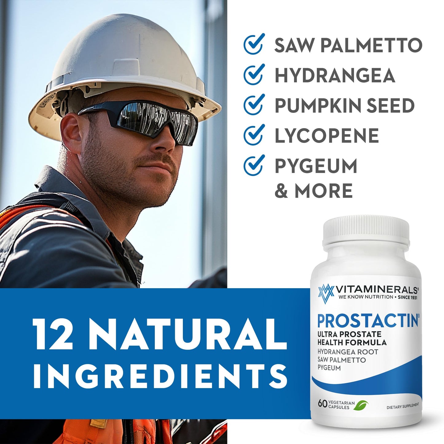 Vitaminerals Prostactin Prostate Support Saw Palmetto 230mg Pygeum Lycopene Pumpkin Seed & More Capsules 60