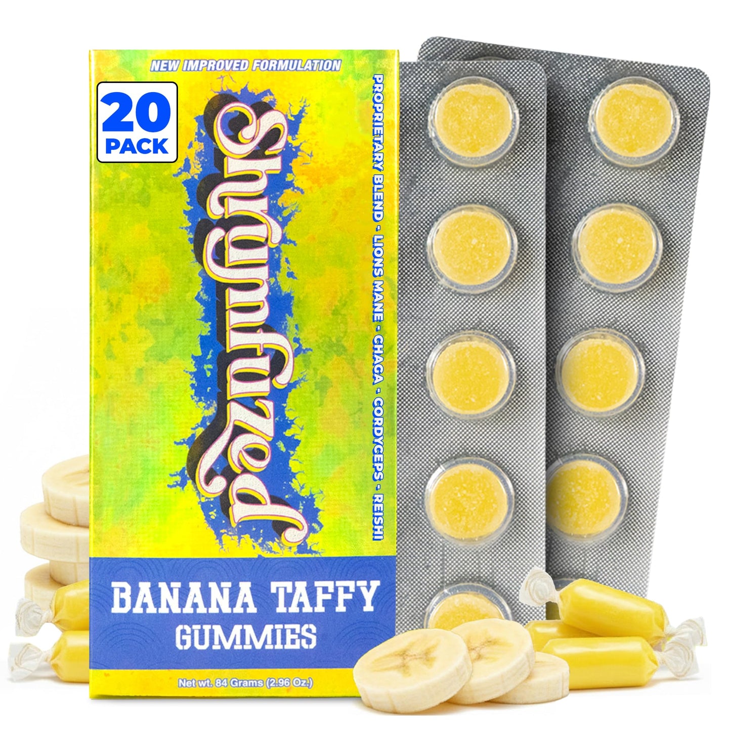 Shrumfuzed Mushroom Gummies Banana Taffy 20 Count