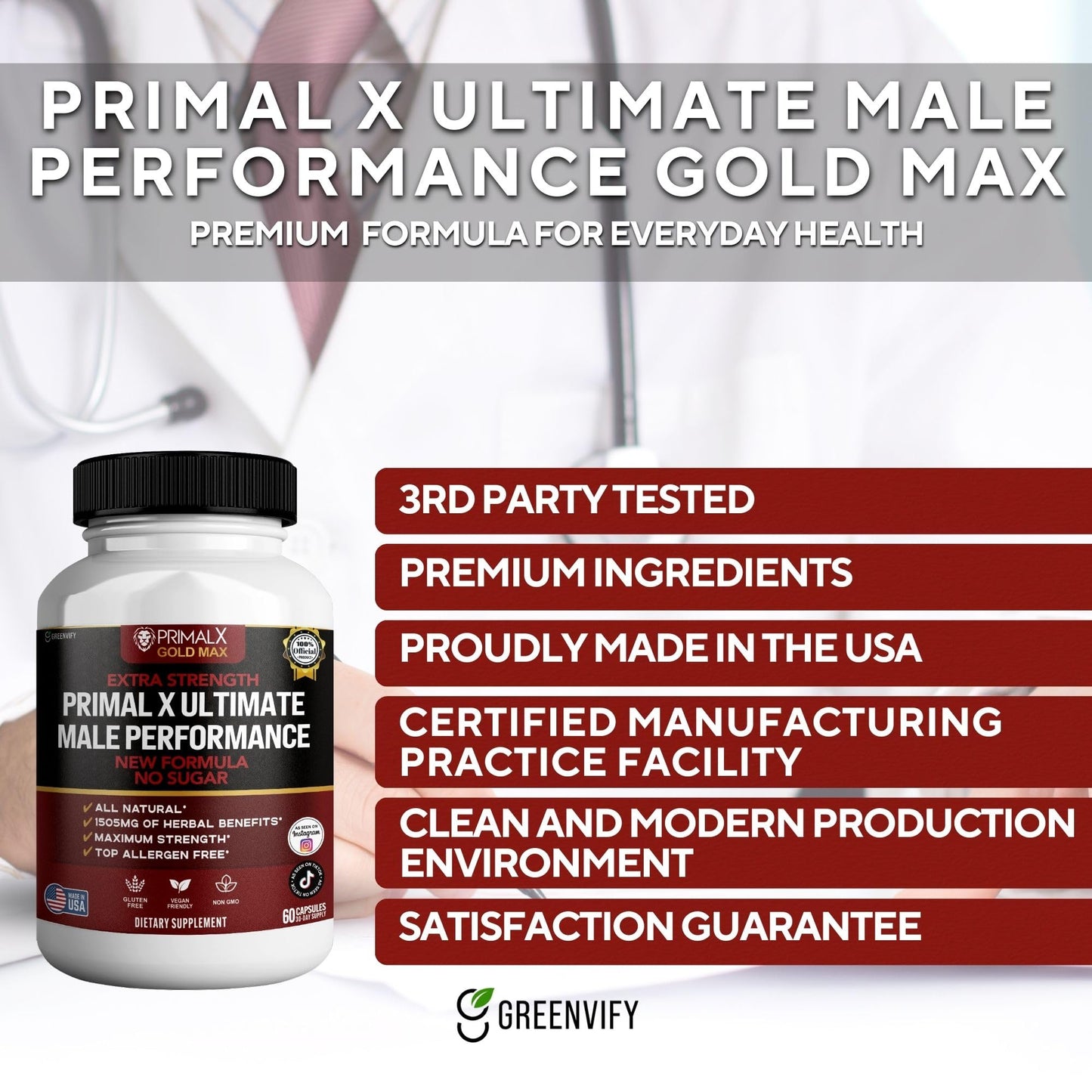 GREENVIFY Primal X Gold Max Ultimate Supplement Extra Strength 60 Capsules