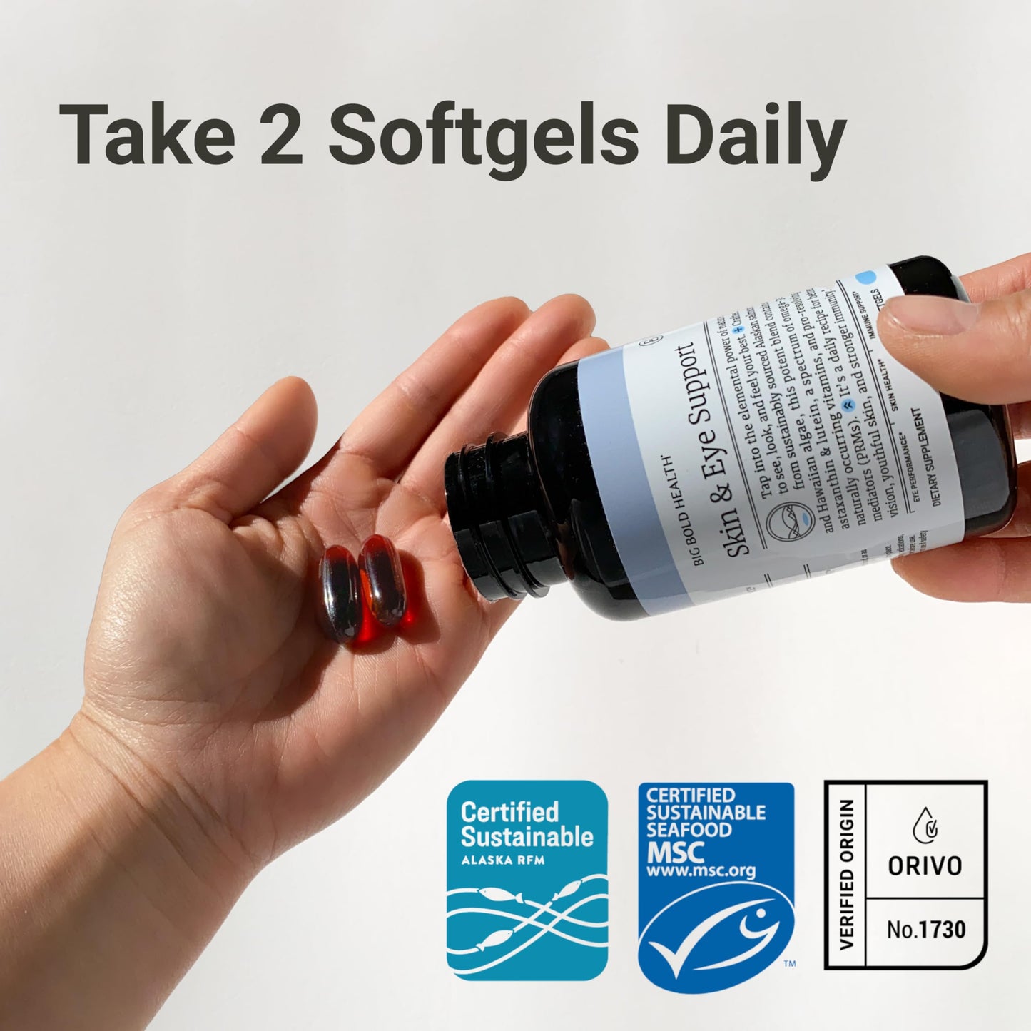 BIG BOLD HEALTH Skin & Eye Support Omega-3 Complex with Alaskan Salmon Oil, DHA, Astaxanthin & Lutein - 60 Softgels