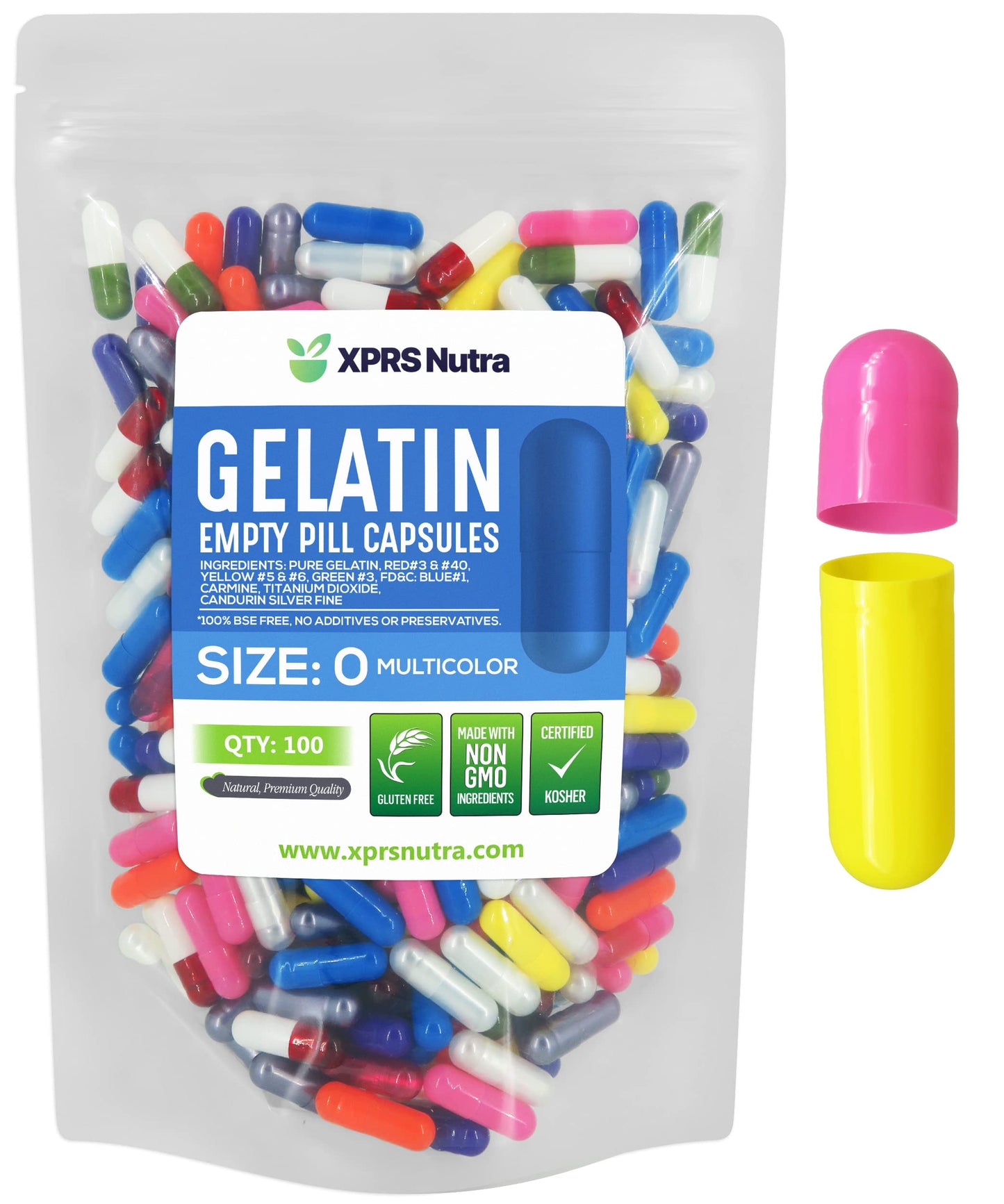XPRS Nutra Size 0 Empty Gelatin Capsules, 100 Count