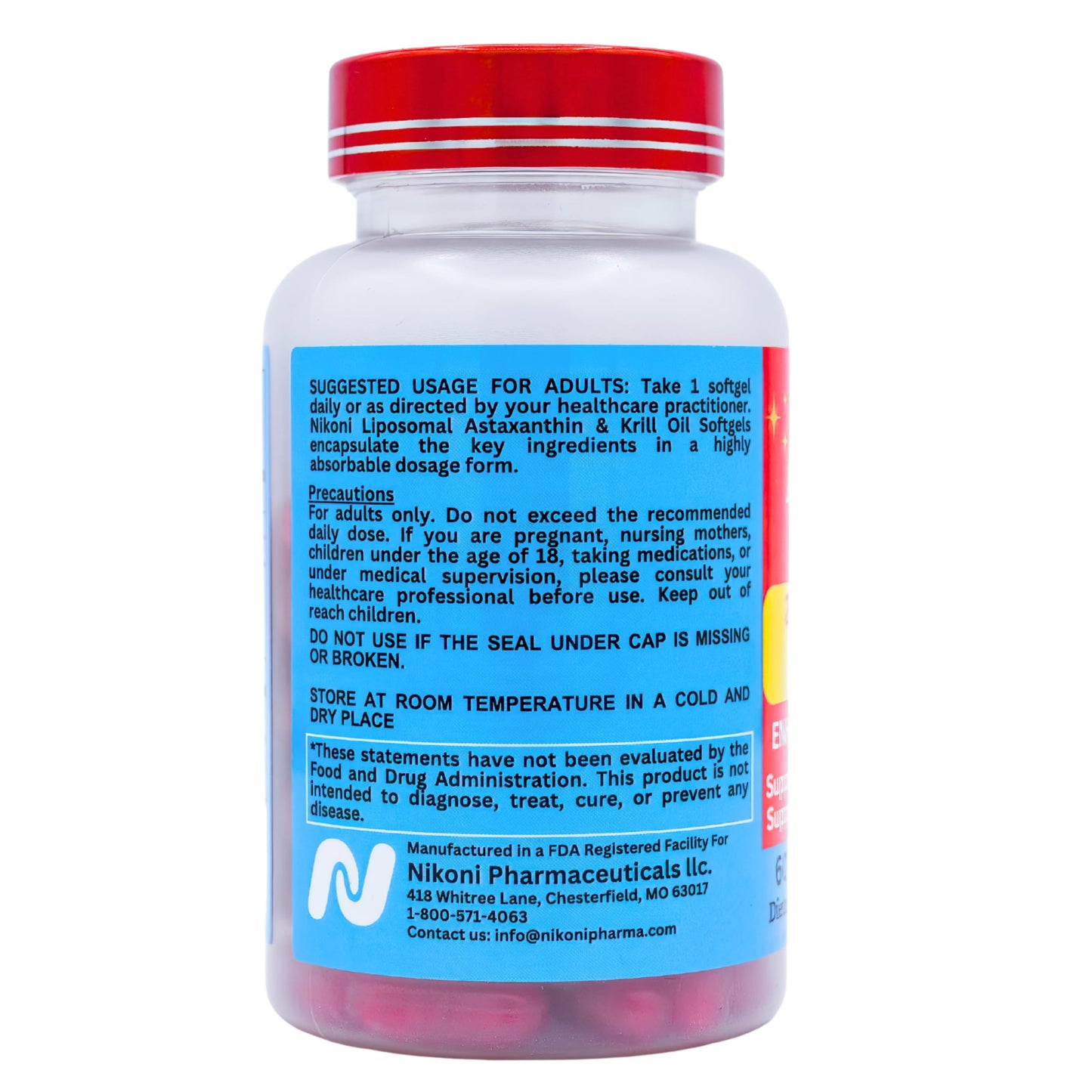 Nikoni Liposomal Astaxanthin 24mg with Krill Oil 500mg Softgels 120