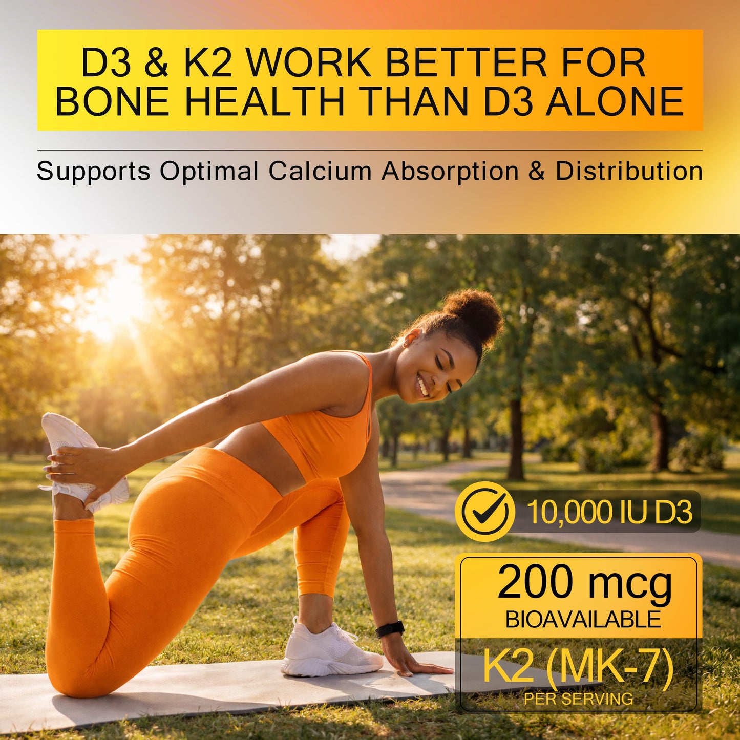 KEY ELEMENTS Vitamin D3 K2 10,000 IU with Magnesium Glycinate 400mg & Saffron 88.5mg - Mood, Immune, Bone Health - Vitamin D and K (MK-7) 200mcg - Non-GMO, Gluten-Free Softgels, 60 Count