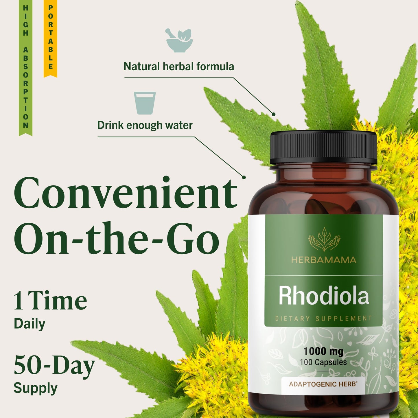 HERBAMAMA Rhodiola Rosea Capsules, 100 Count