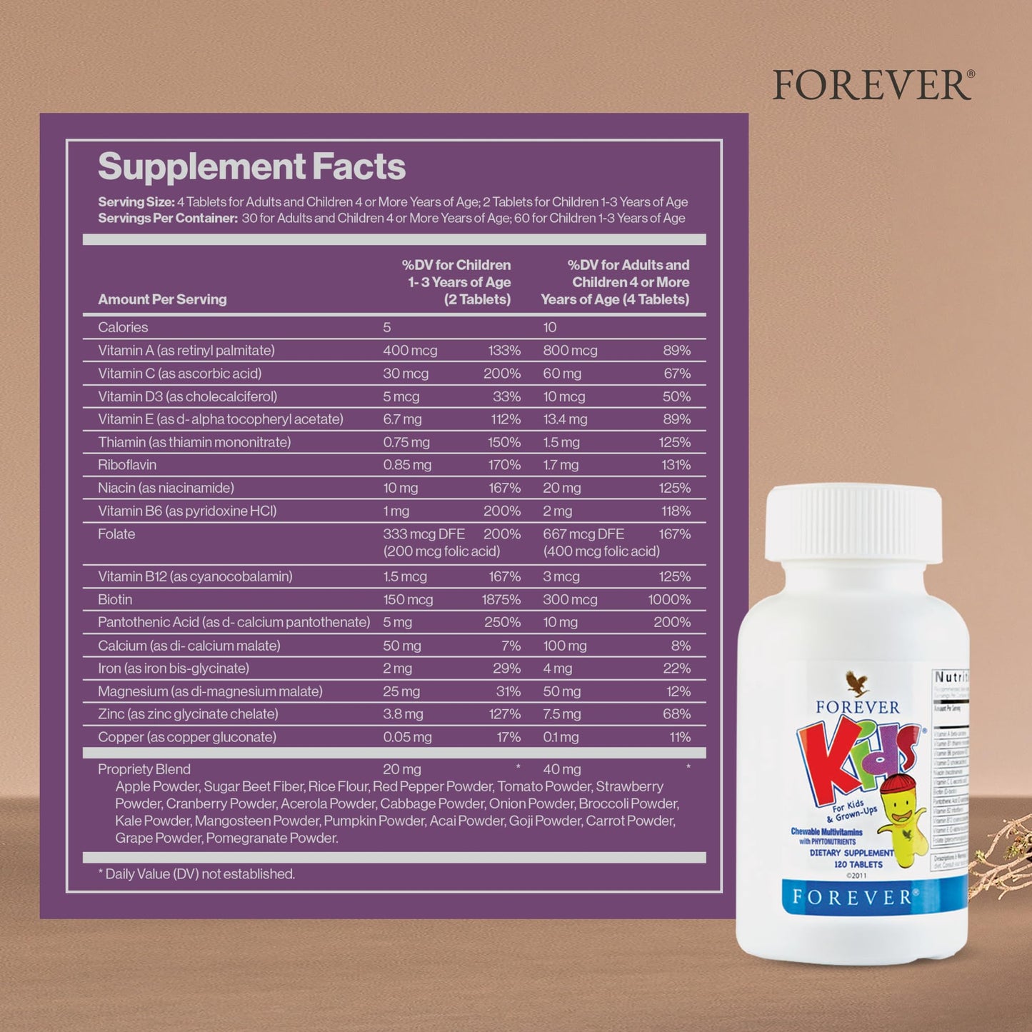 Forever Living Products Kids Chewable Multivitamin Tablet 120 Tablets