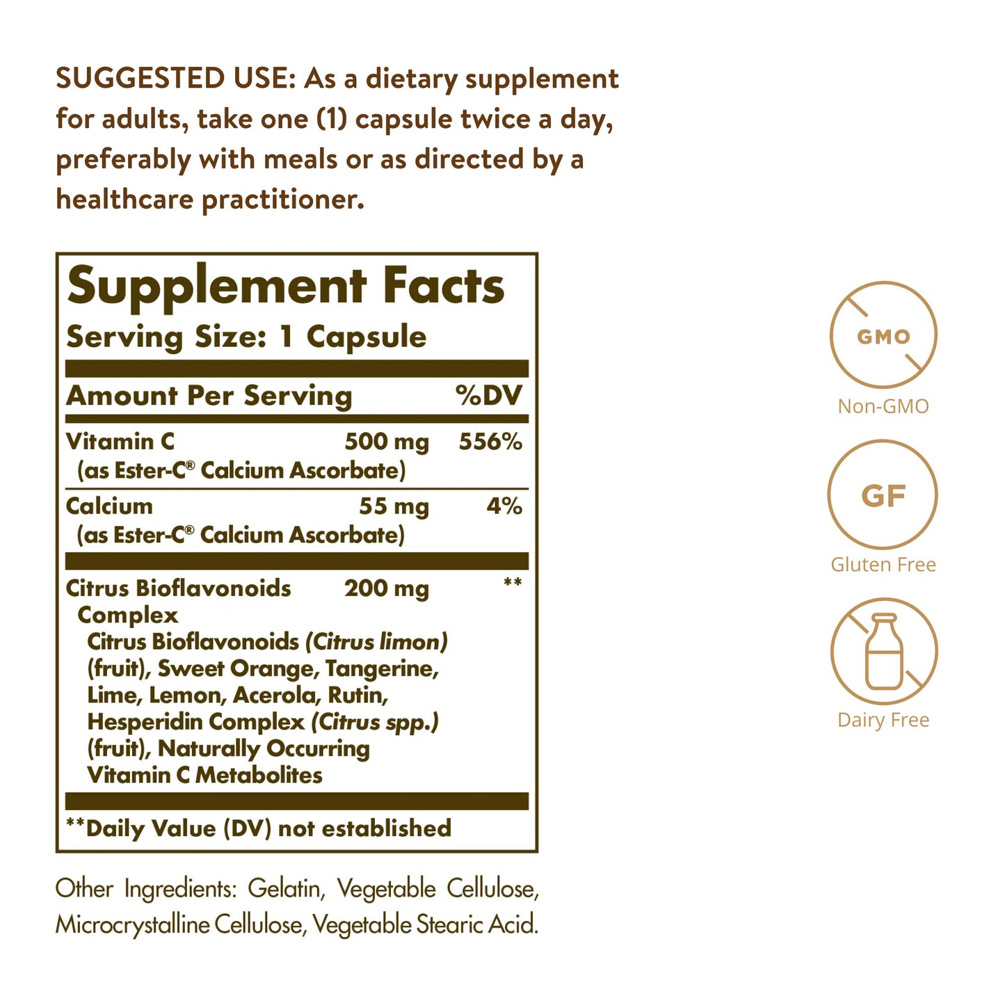 Solgar Ester-C Plus 500 mg Vitamin C with Citrus Bioflavonoids Capsules 90 Count