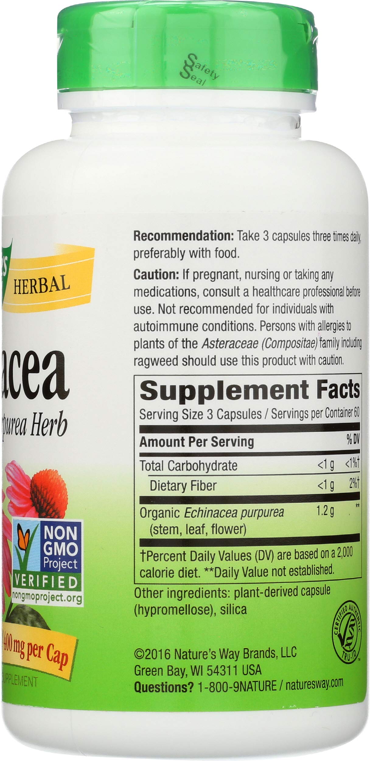 Nature's Way Echinacea Herb 400 mg Capsule 180