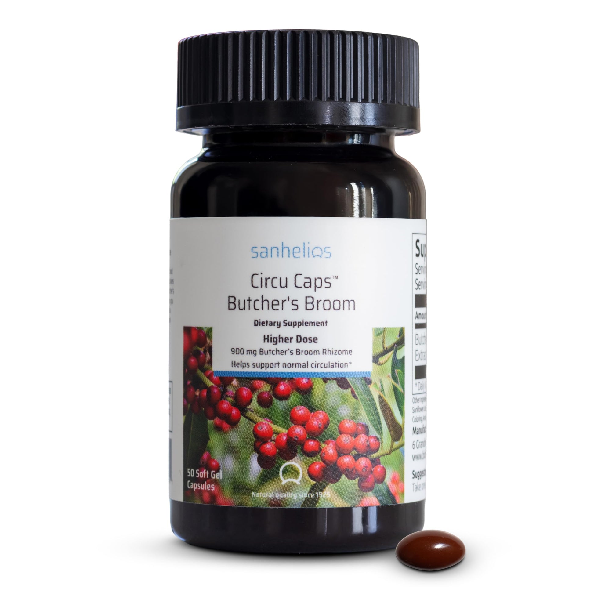Sanhelios Circu Caps Butcher's Broom Extract, Leg Circulation Capsules, 50 Capsules
