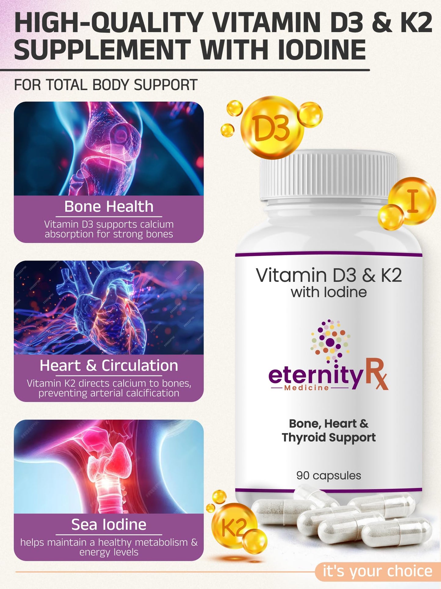 Eternity Medicine Rx Vitamin D3 K2 5000 IU 90 Capsules