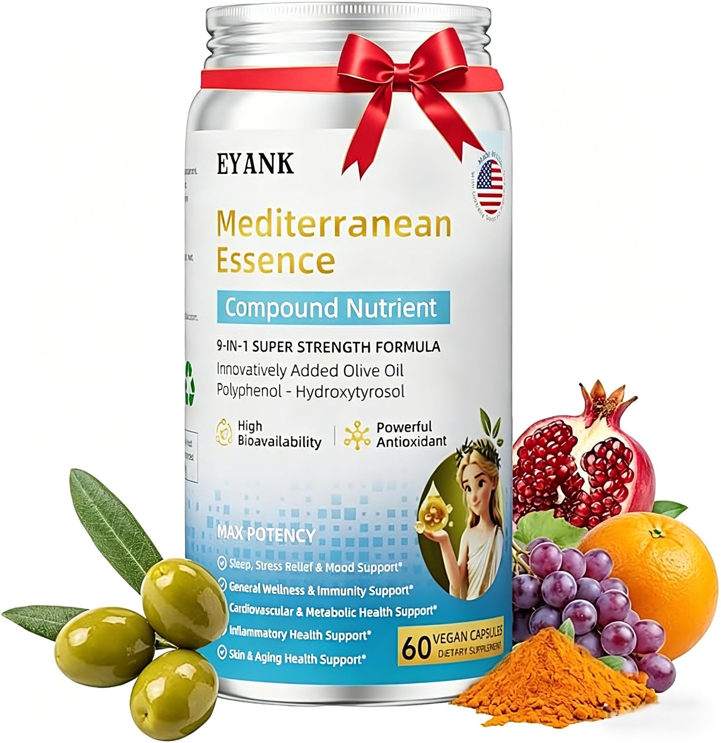 EYANK Olive Leaf Extract Supplement - 25% Hydroxytyrosol, 60 Capsules