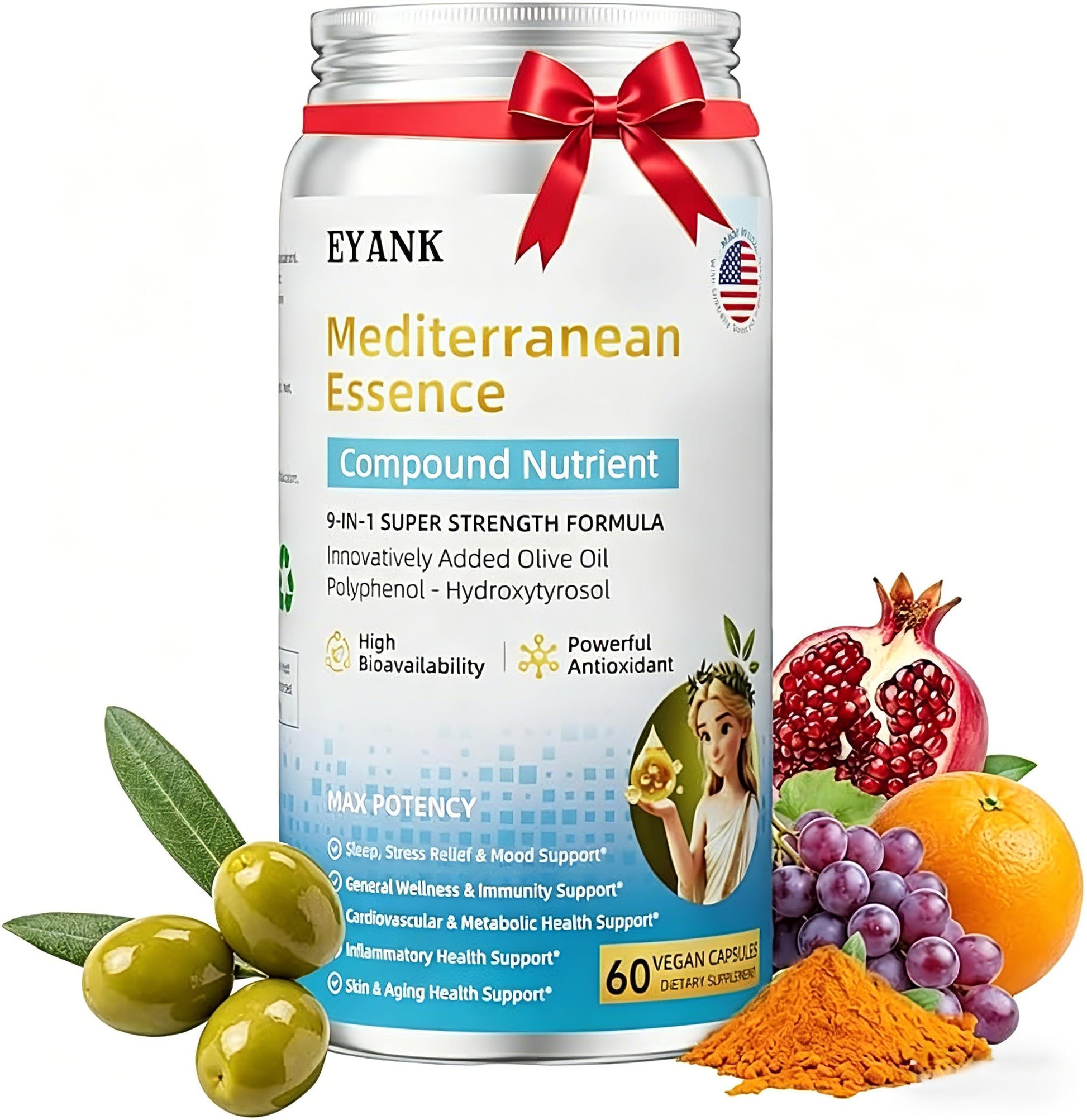 EYANK Olive Leaf Extract Supplement - 25% Hydroxytyrosol, 60 Capsules