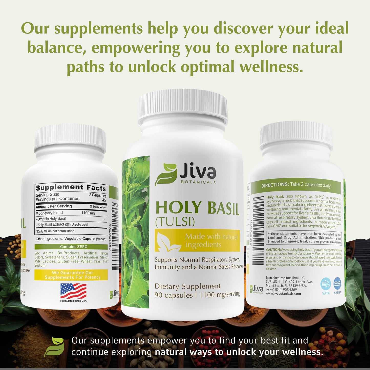 Jiva Botanicals Holy Basil 1100mg Capsules, 90 Count