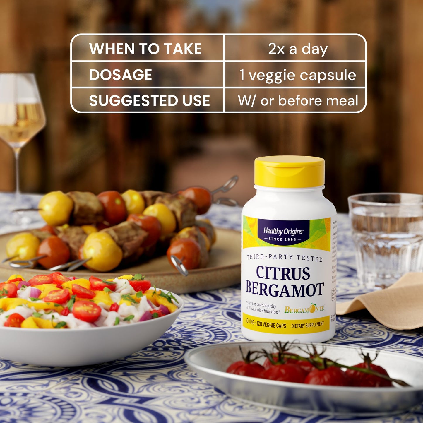 Healthy Origins Citrus Bergamot 500 mg Bergamonte® Patented Extract 38% Polyphenols Cardiovascular & Metabolic Support Capsule, 120 Count