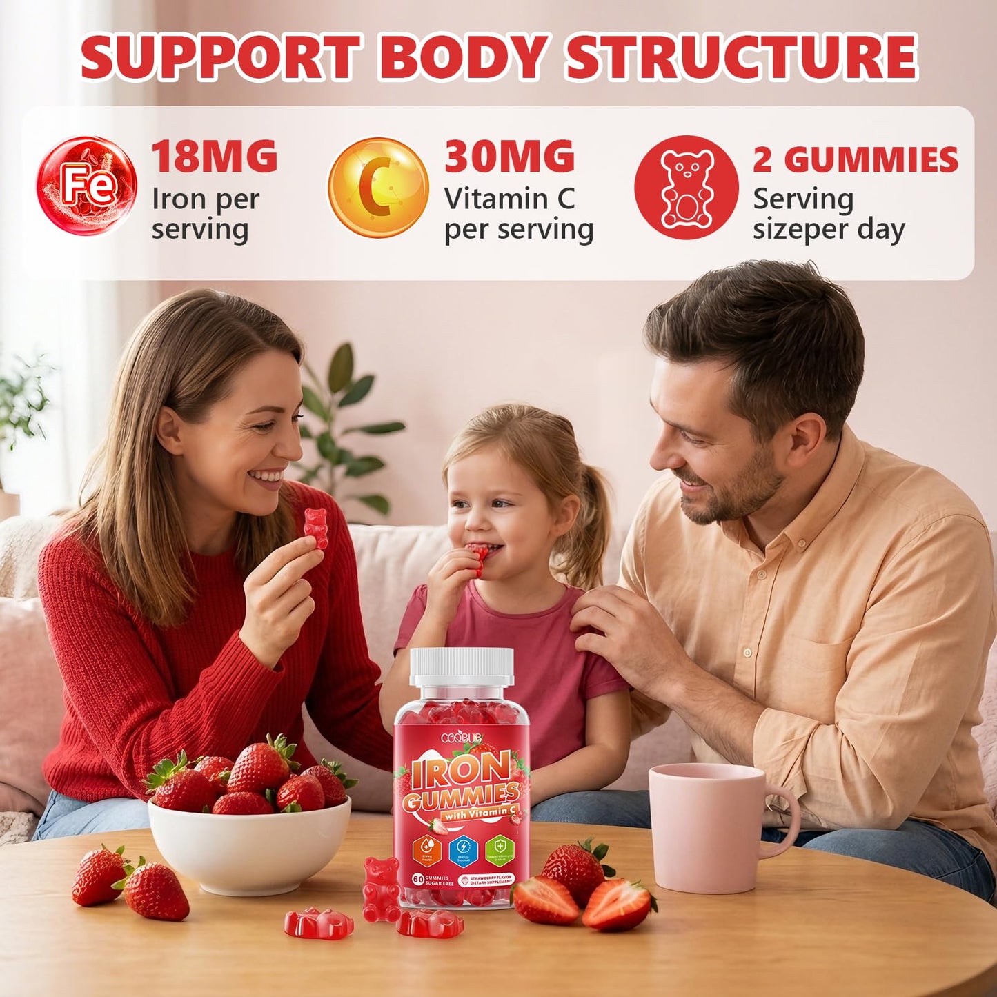 CCOBUB Iron Gummies with Vitamin C Gummy, 60 Count