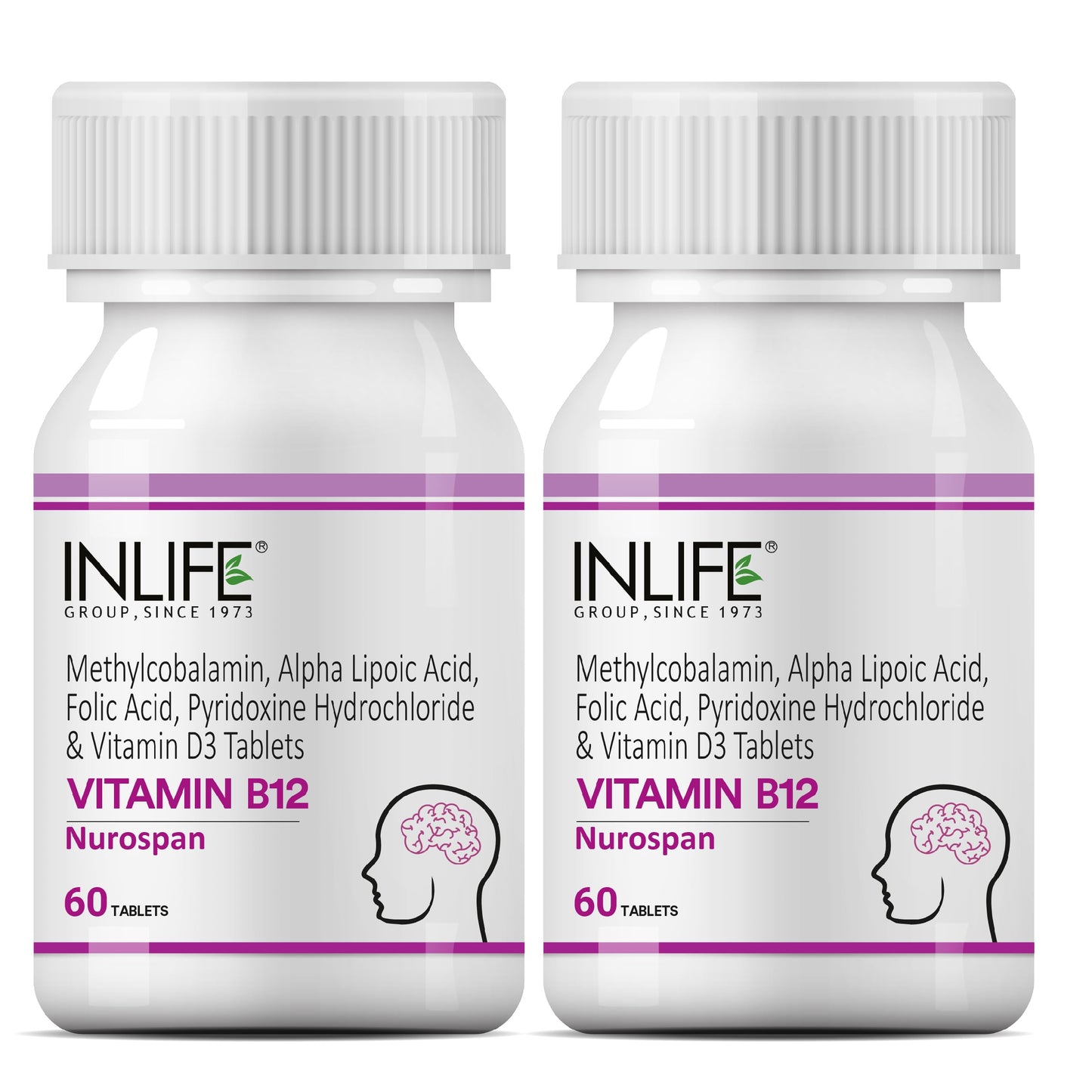 INLIFE Vitamin B12 (Methylcobalamin) 1500mcg Supplement with ALA (Alpha Lipoic Acid), Folic Acid, Vitamin D3 Tablet, 60 Tablets