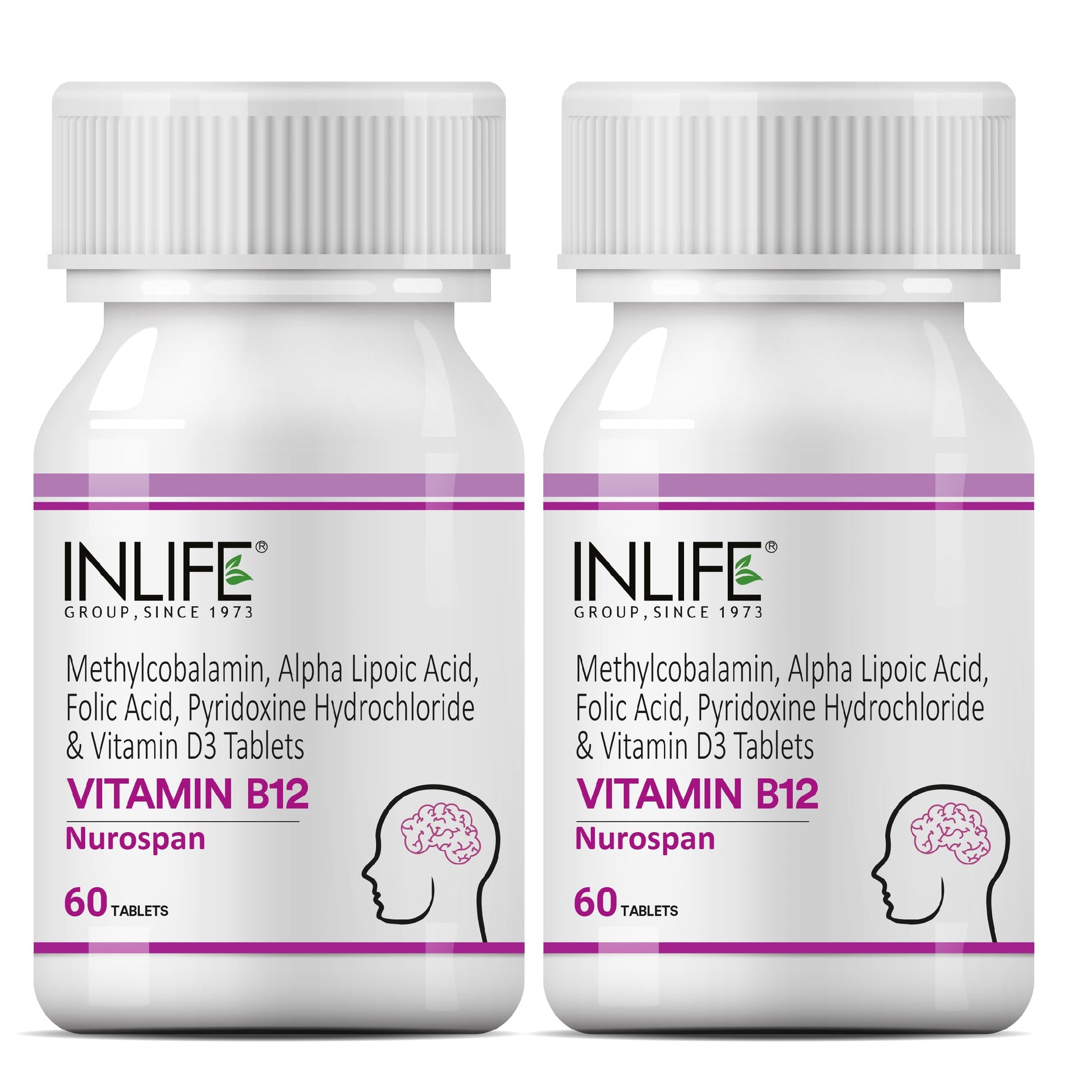 INLIFE Vitamin B12 (Methylcobalamin) 1500mcg Supplement with ALA (Alpha Lipoic Acid), Folic Acid, Vitamin D3 Tablet, 60 Tablets