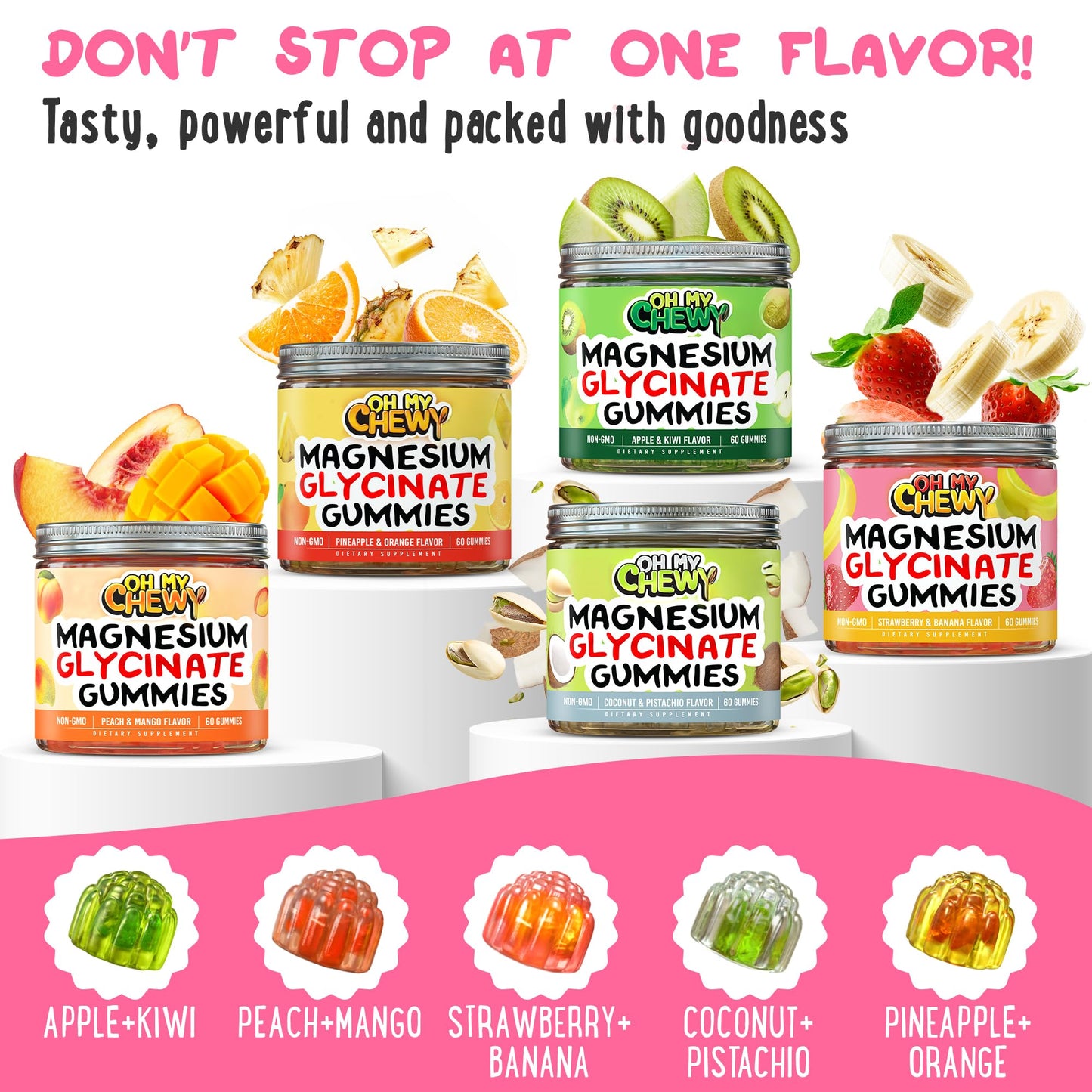 OH MY CHEWY Center-Filled Magnesium Glycinate Gummies 400MG, 120 Gummies