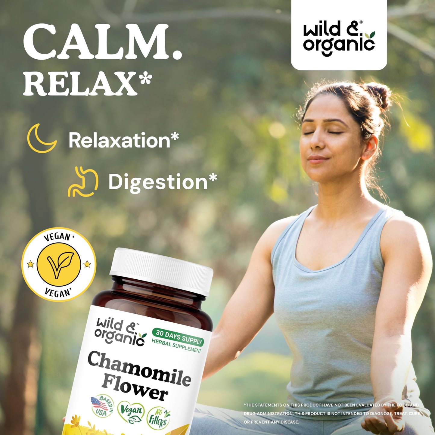 Wild & Organic Chamomile Capsules 800 mg, 60 Count