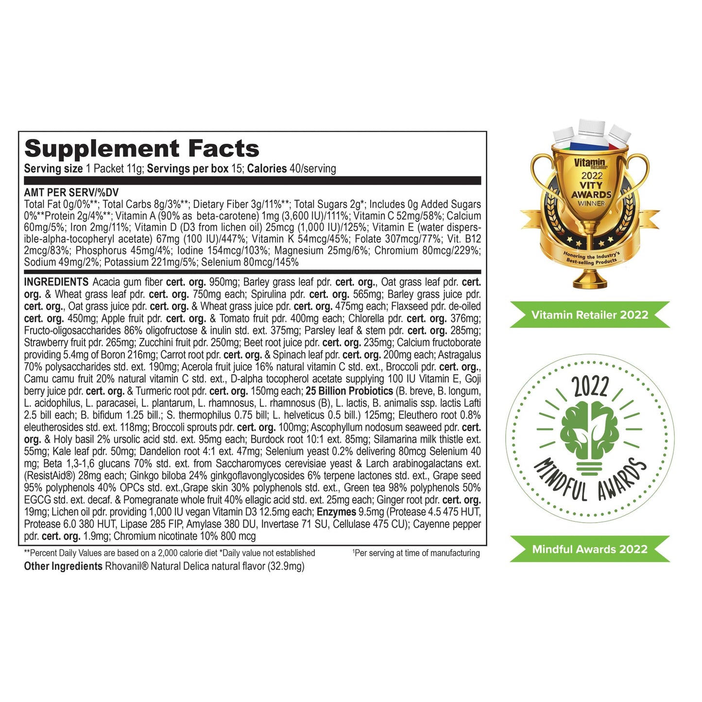 Vibrant Health Green Vibrance Packets Powder, 15 Packets
