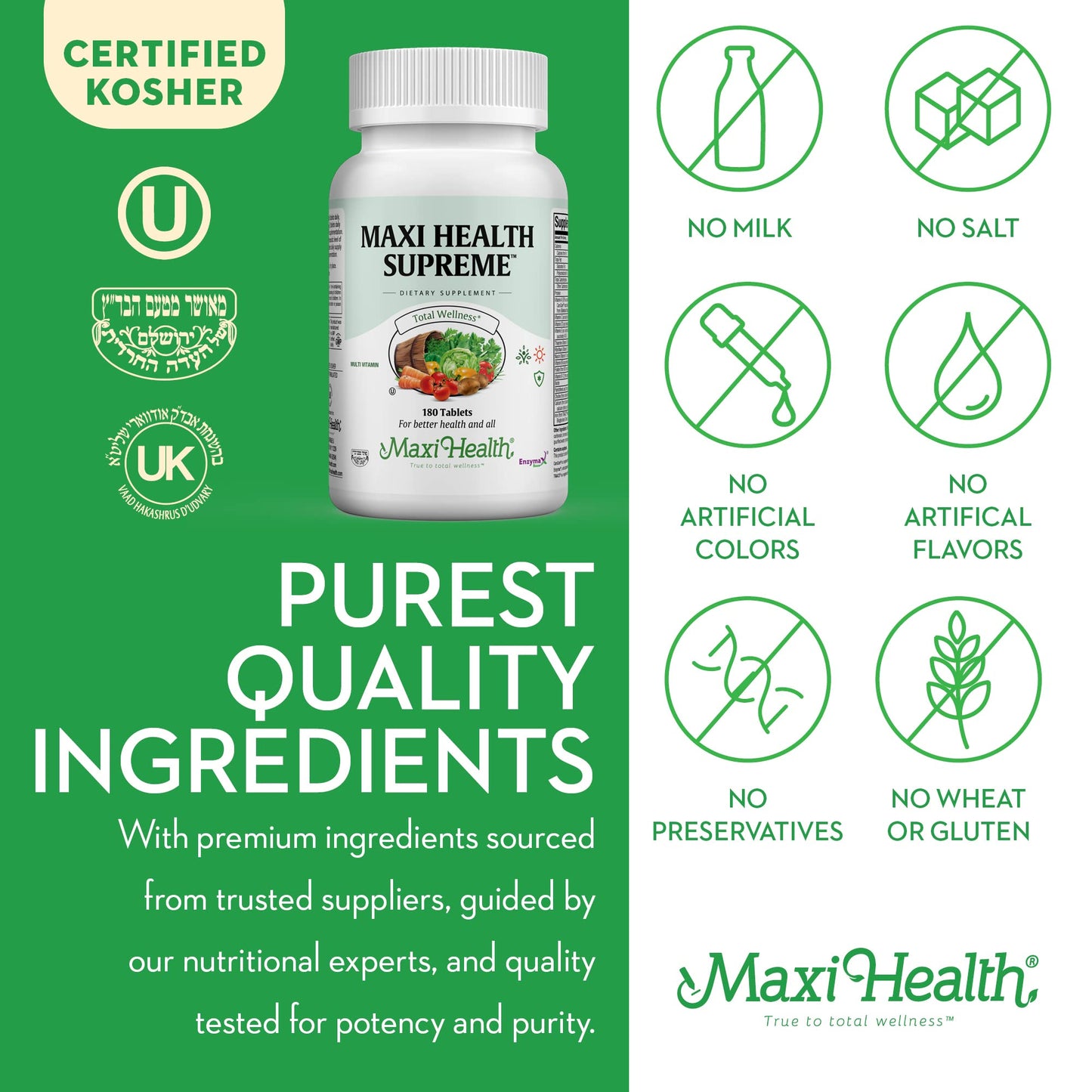 Maxi Health Multivitamin for Men & Women – Supreme High Potency Daily Multi with Minerals, CoQ10 & Antioxidants – Energy, Immune Support, Bone, Heart & Wellness – Vitamin A, C, D, E, B12, B6 & Biotin, 180 Tablets