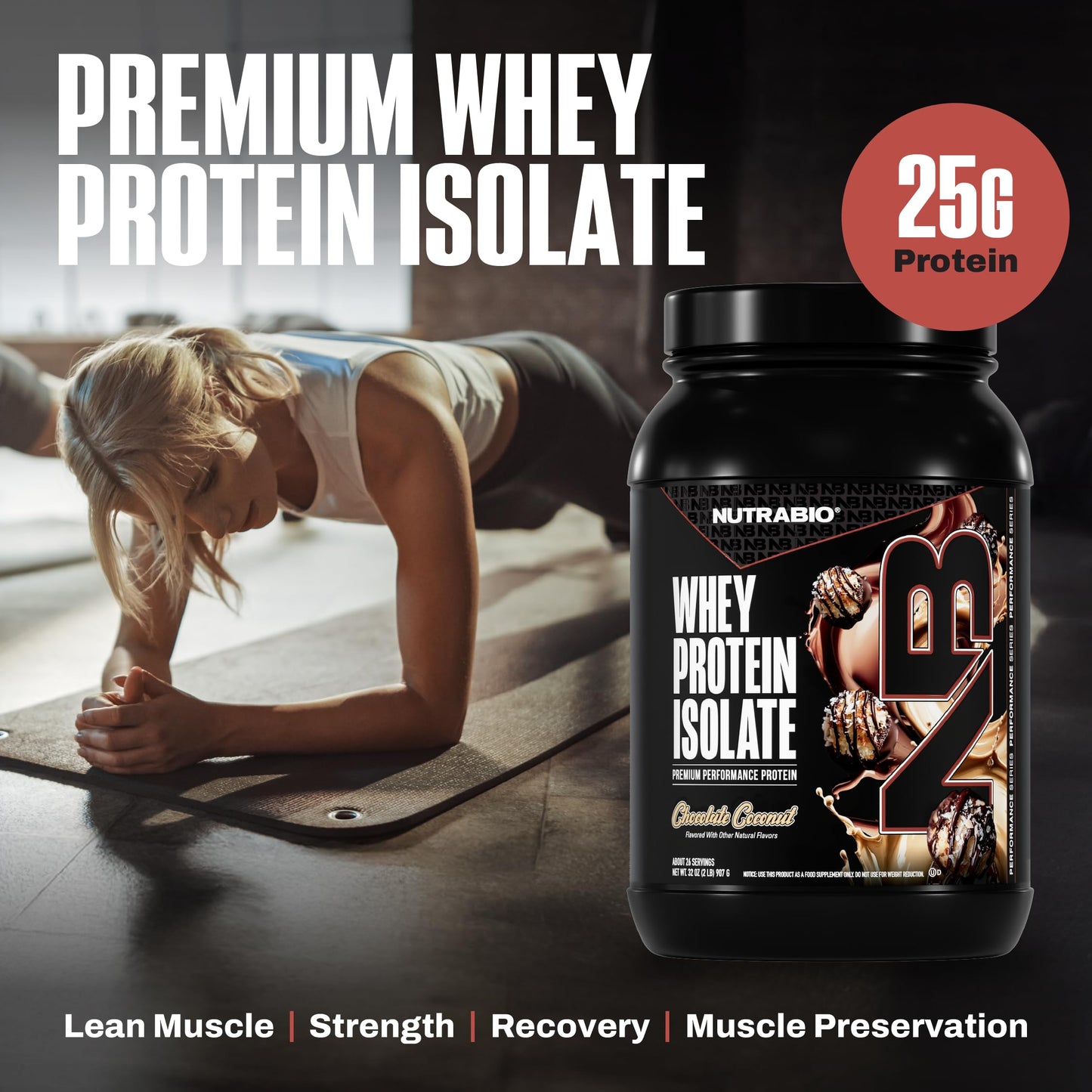 NutraBio 100% Whey Protein Isolate Protein Powder, 32