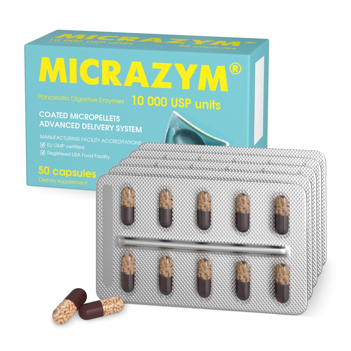 Micrazym AVVA Pharma Pancreatic Enzymes Capsules, 50 Count