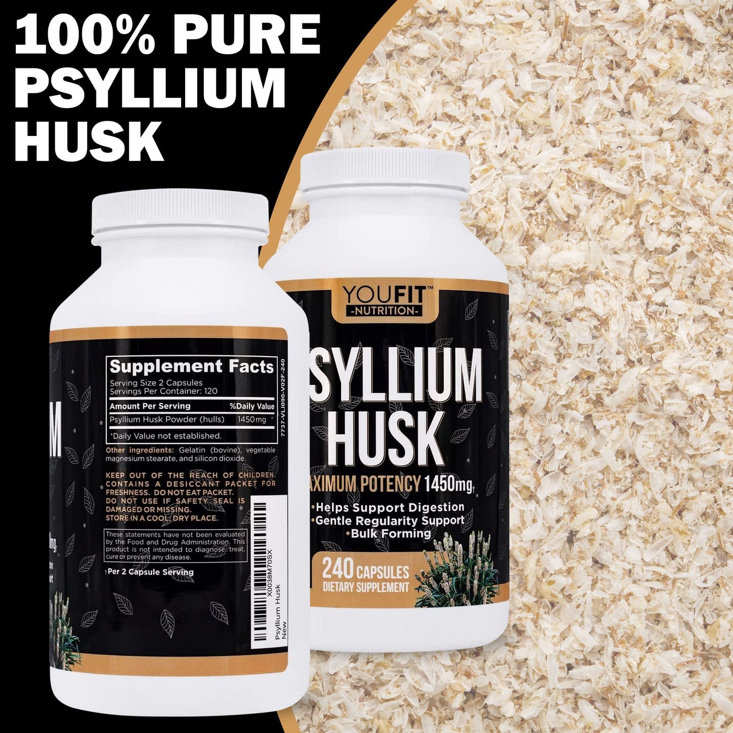 YouFit Nutrition Psyllium Husk Capsules, 240 Count