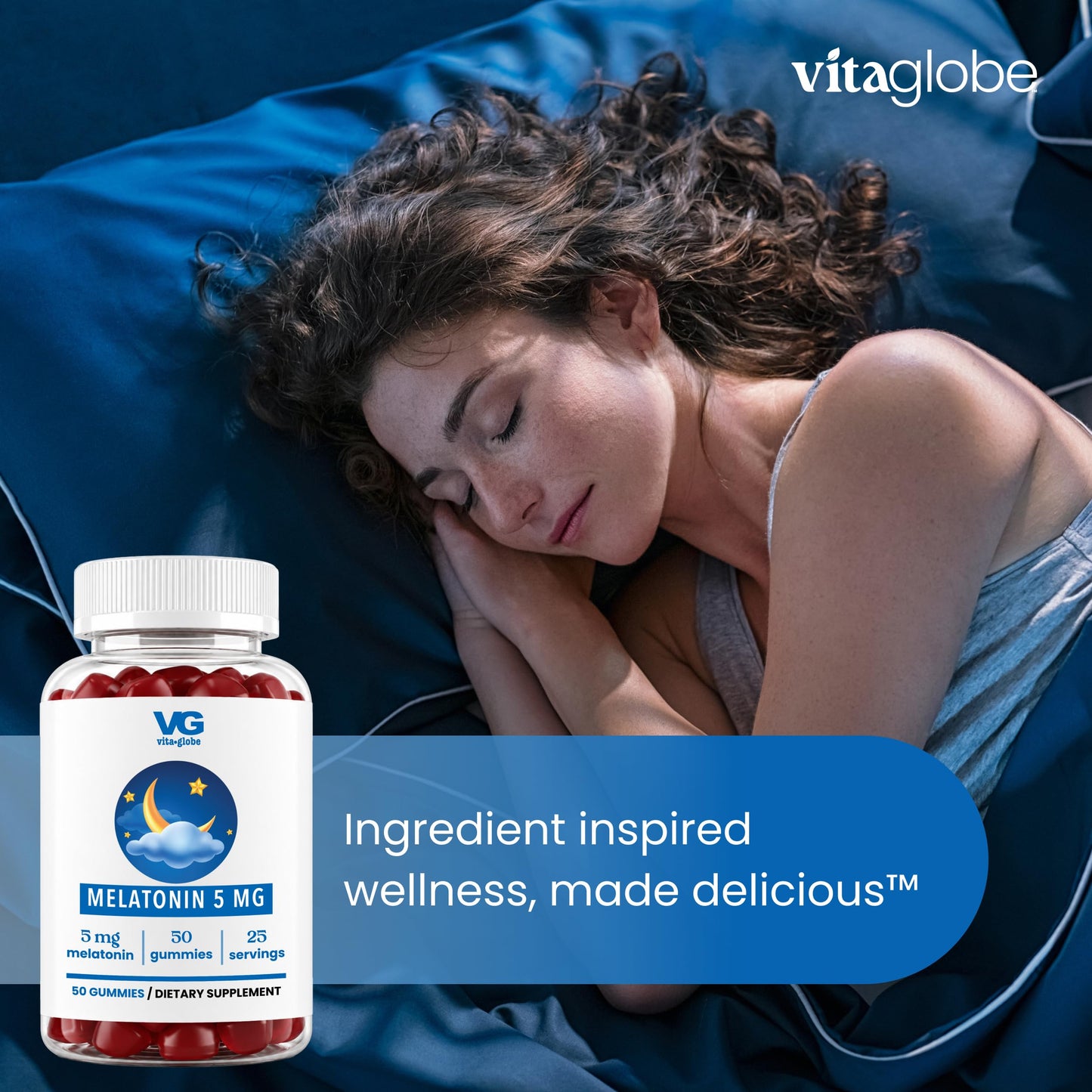 VITA GLOBE Melatonin Gummies 5mg Sleep Aid for Adults, Non-GMO Vegan, 100 Gummies