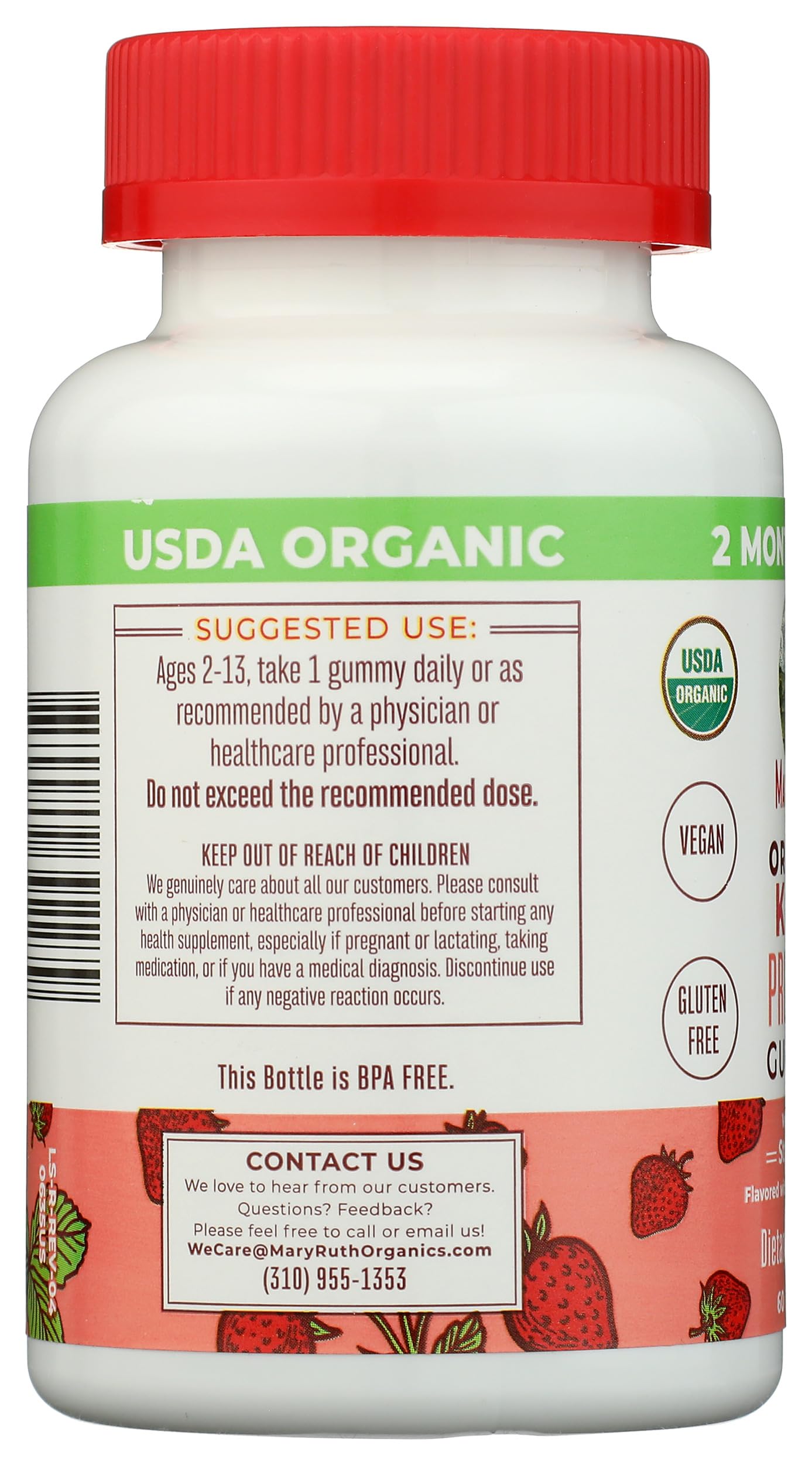 MaryRuth's Organic Kids Strawberry Probiotic Gummies, 60 Gummies