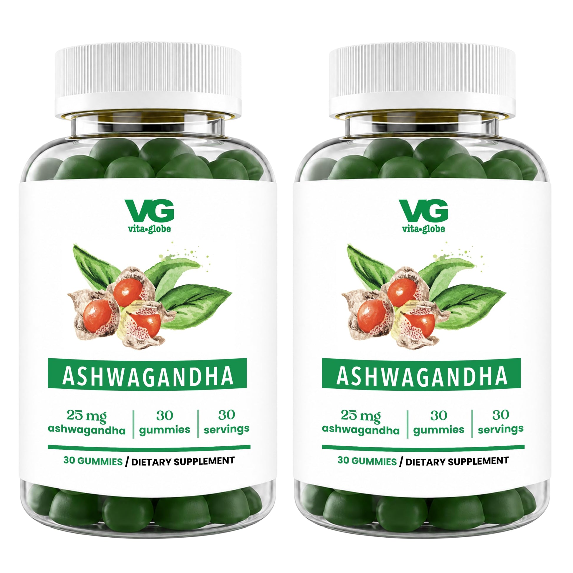 VITA GLOBE Ashwagandha Gummies 25mg for Women & Men, Vitamin D2 & Zinc, 60 Gummies