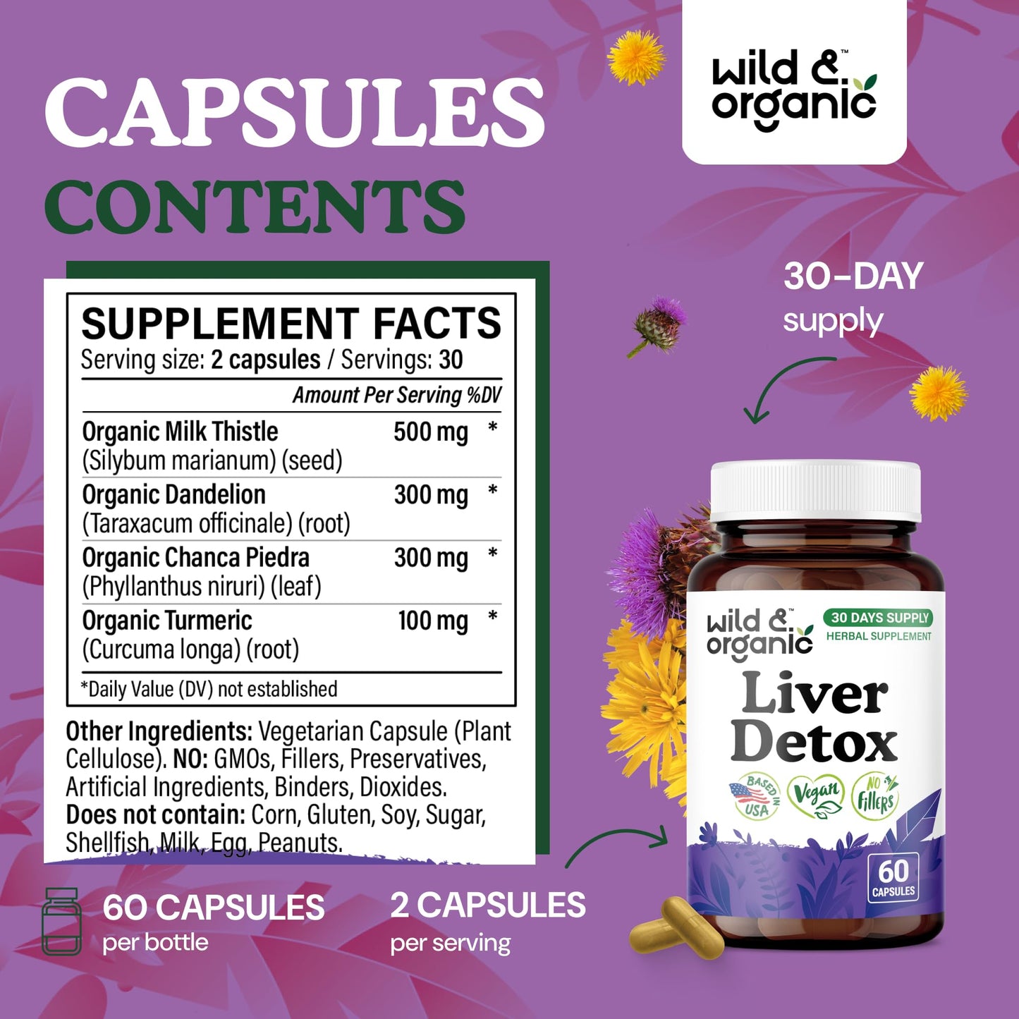Wild & Organic Liver Detox Cleanse Capsule, 60 Capsules