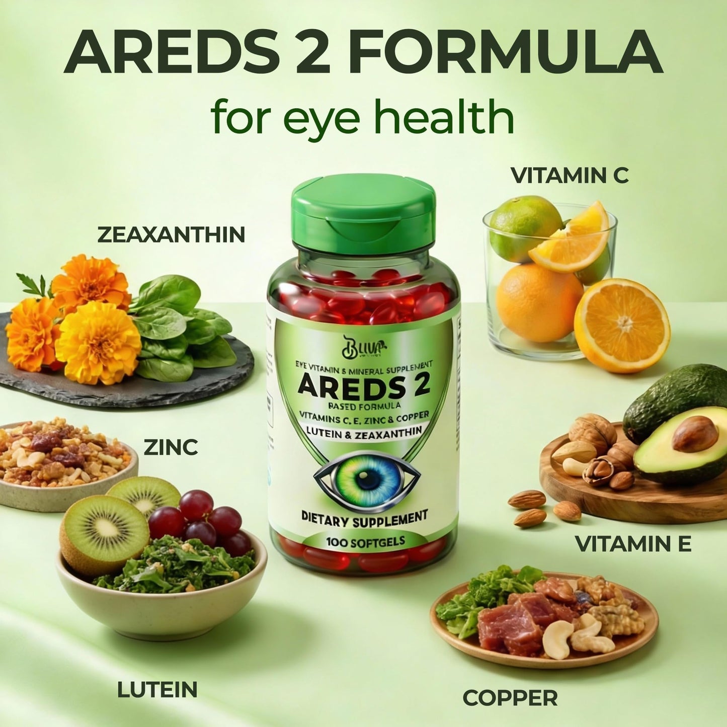 BLIVA NUTRITION AREDS 2 Eye Vitamins & Mineral Supplement 100 Softgels