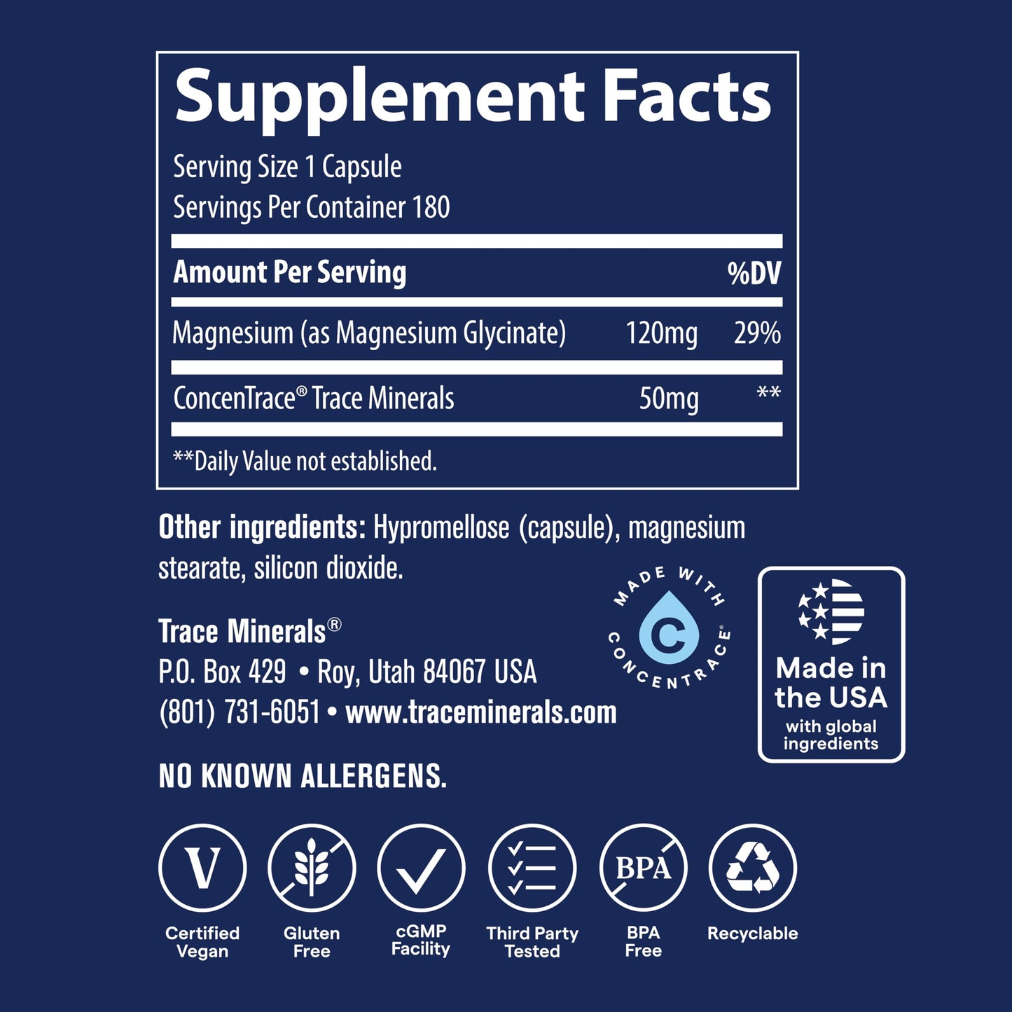 Trace Minerals Magnesium Glycinate Capsules 180 Count