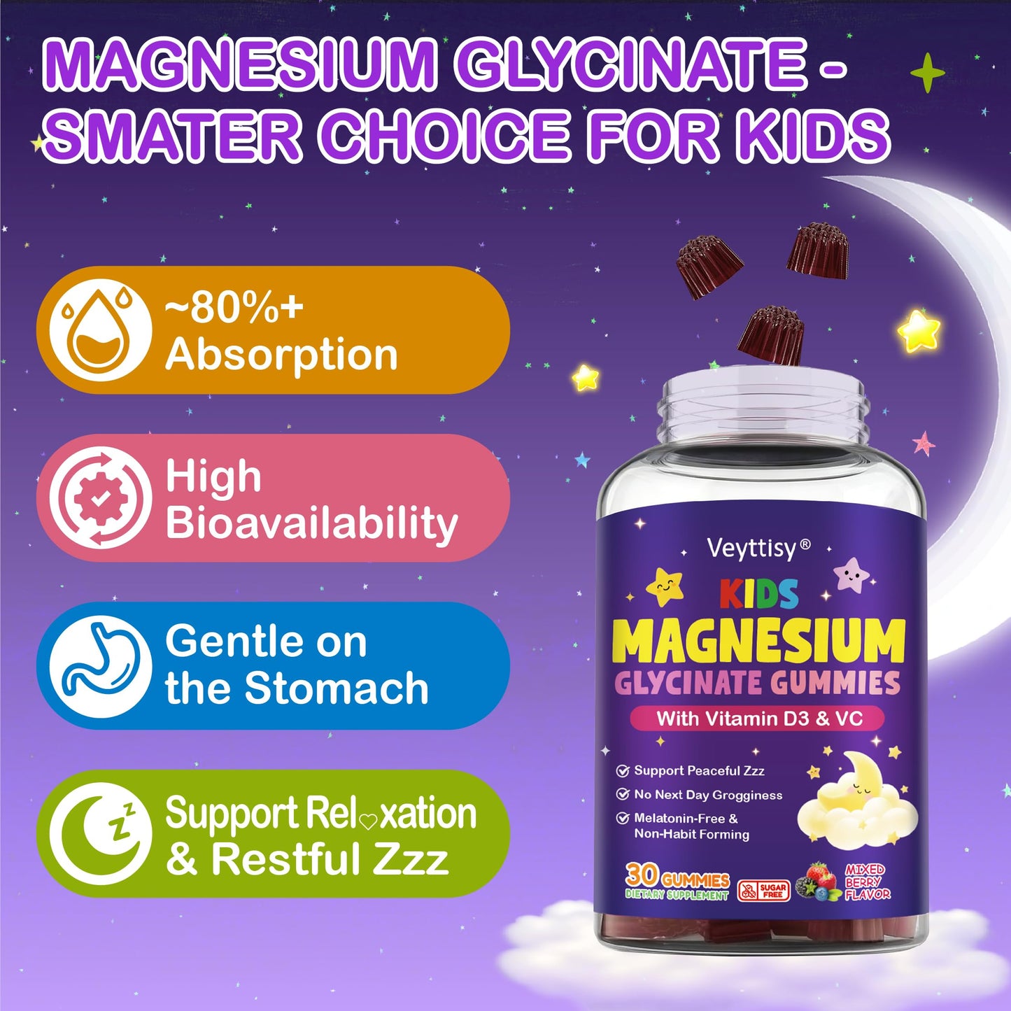 Veyttisy Magnesium Glycinate Gummies, 60 Count