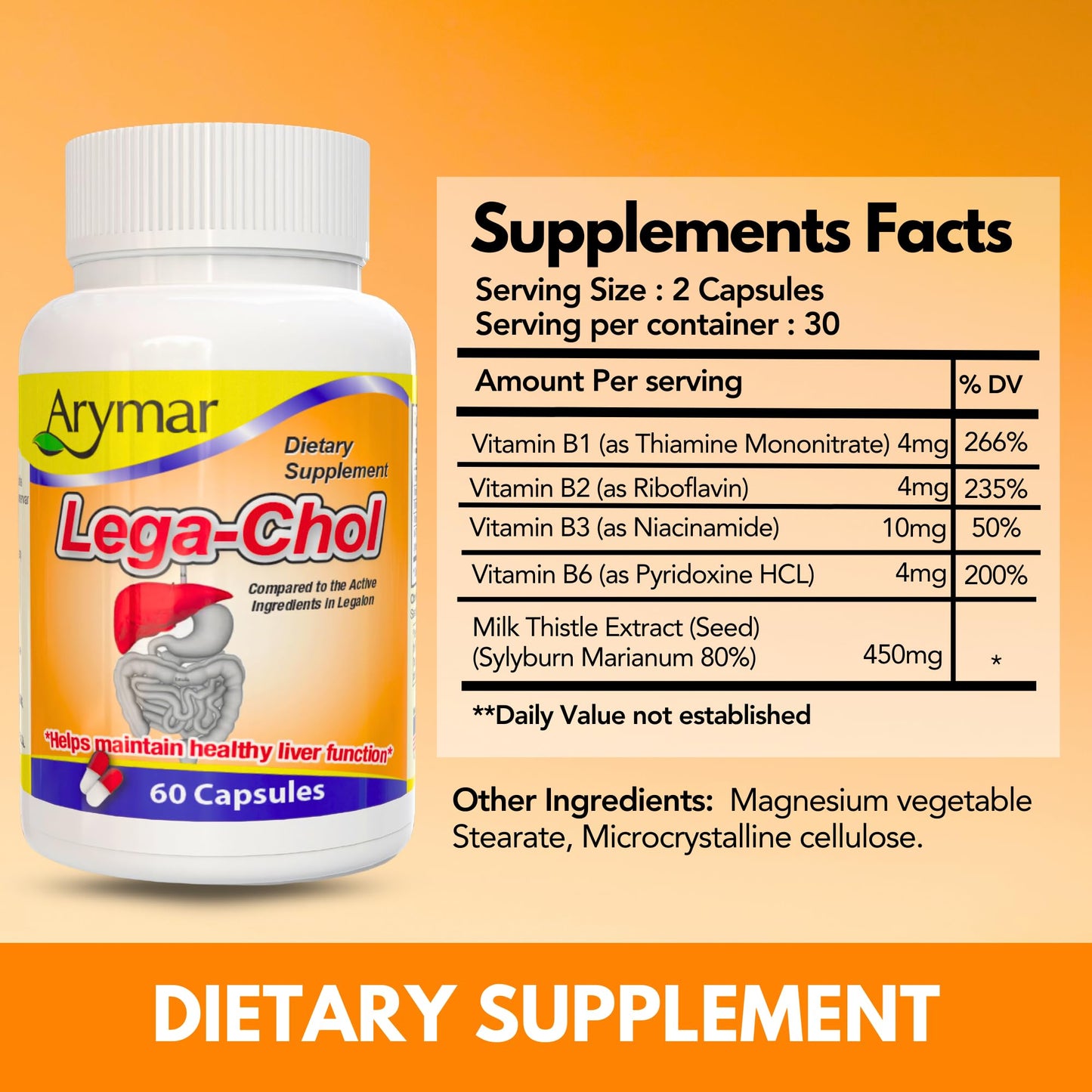 Arymar Legachol with Milk Thistle, 60 Capsules