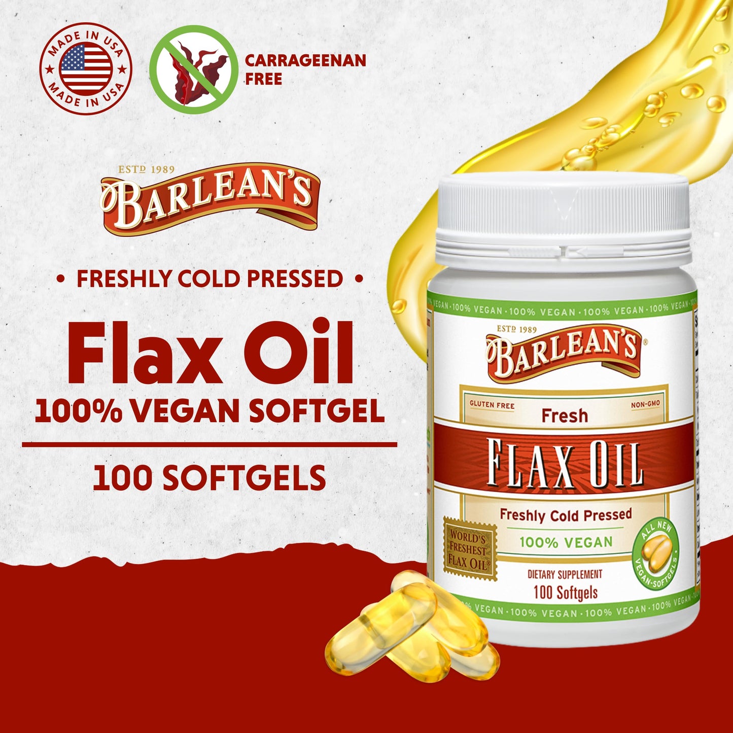 Barlean's Vegan Flaxseed Oil Softgels 100 Count