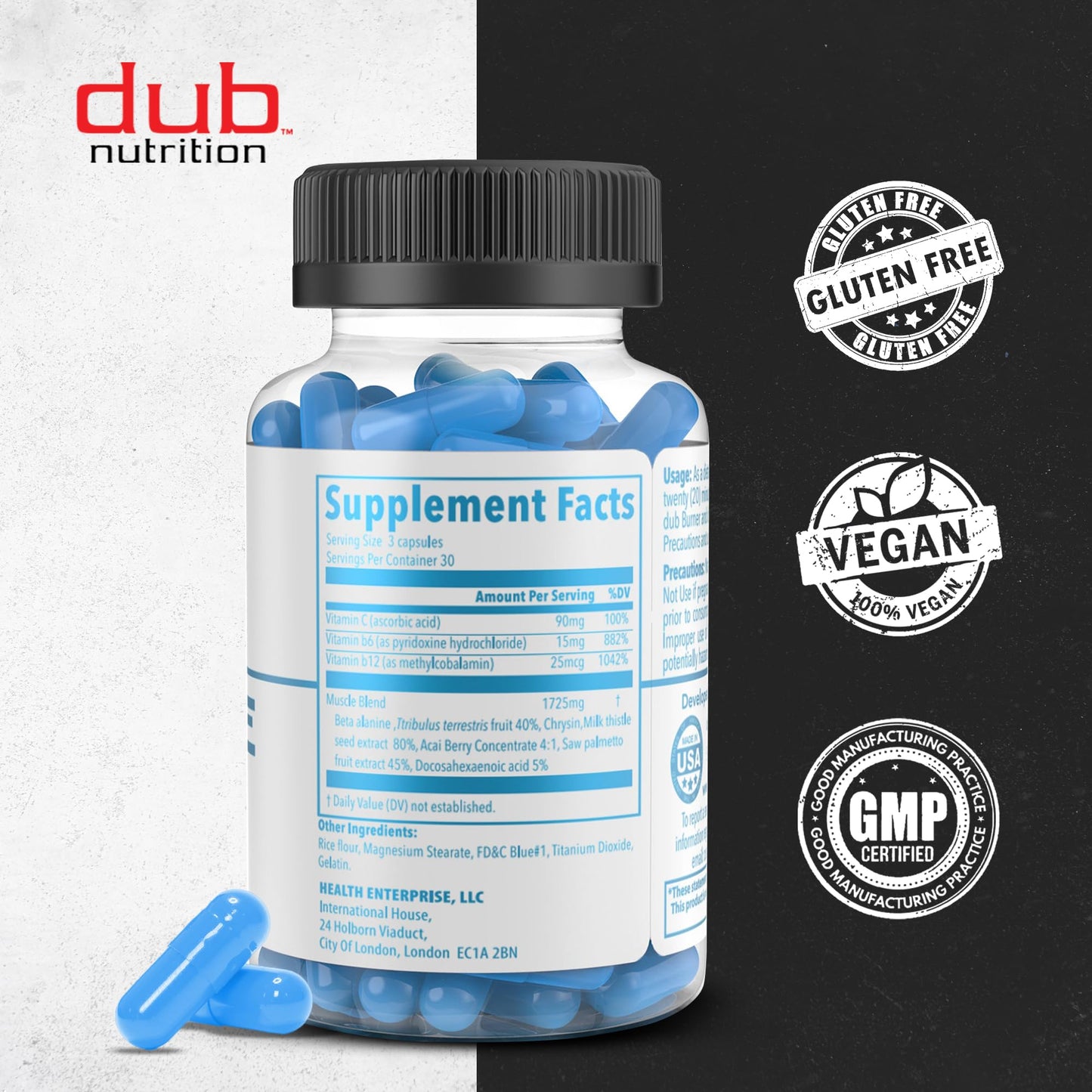 Dub Nutrition Muscle Supplement with Milk Thistle, Beta-Alanine, Acai, B6 & C Capsules, 90 Count