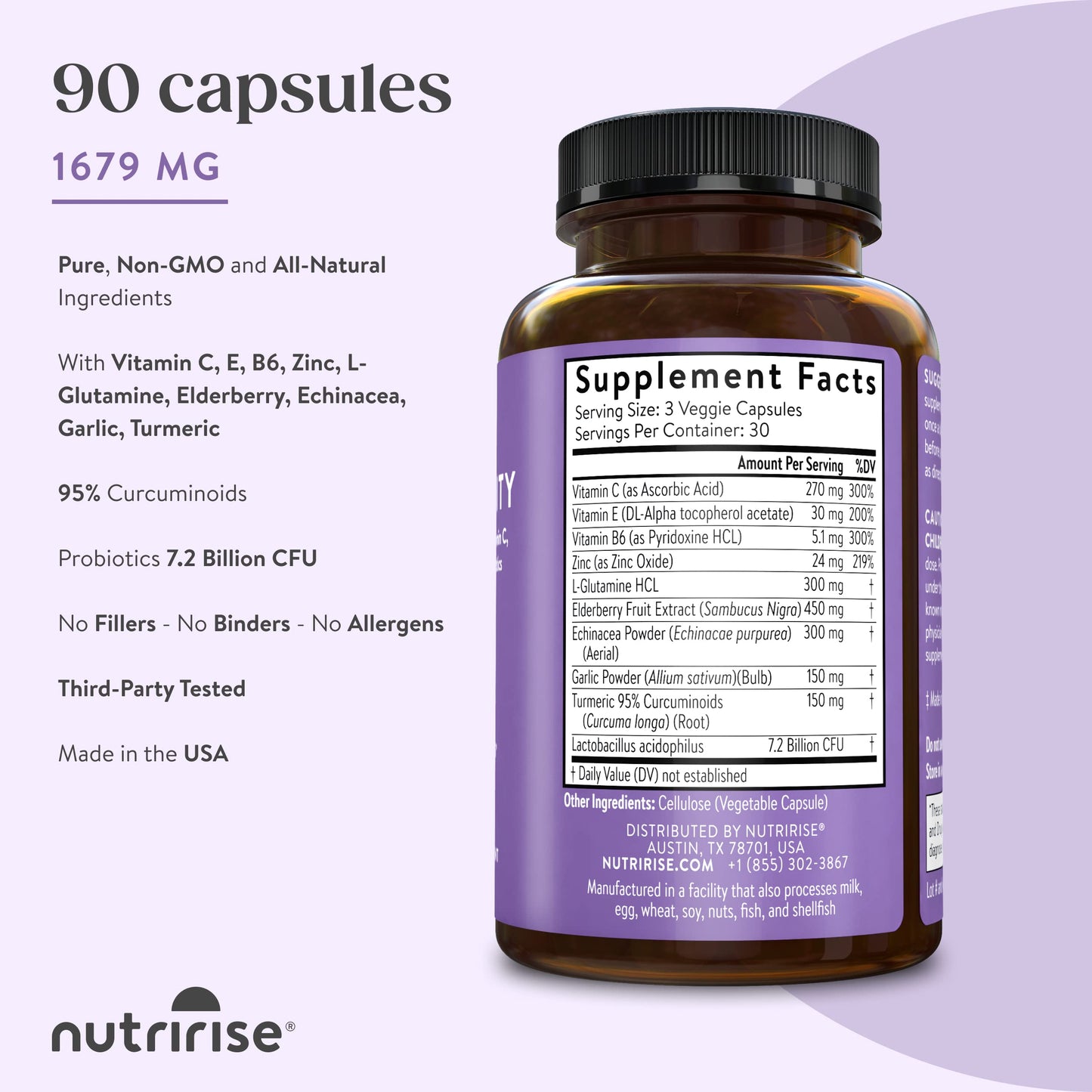 NutriRise Immunity Complex Immune Support Supplement Capsule, 90 Count