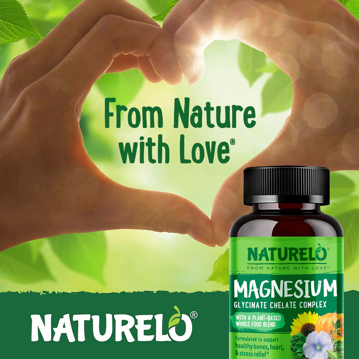 NATURELO Magnesium Glycinate Chelate Complex Capsules, 120 Capsules