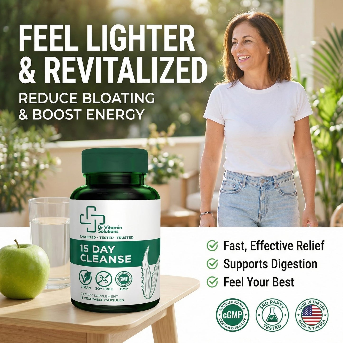 DR VITAMIN SOLUTIONS 15 Day Cleanse Natural Colon Detox & Digestive Support with Senna, Aloe Vera, Cascara Sagrada & Probiotics – Gentle, Vegan Capsule 15 Count