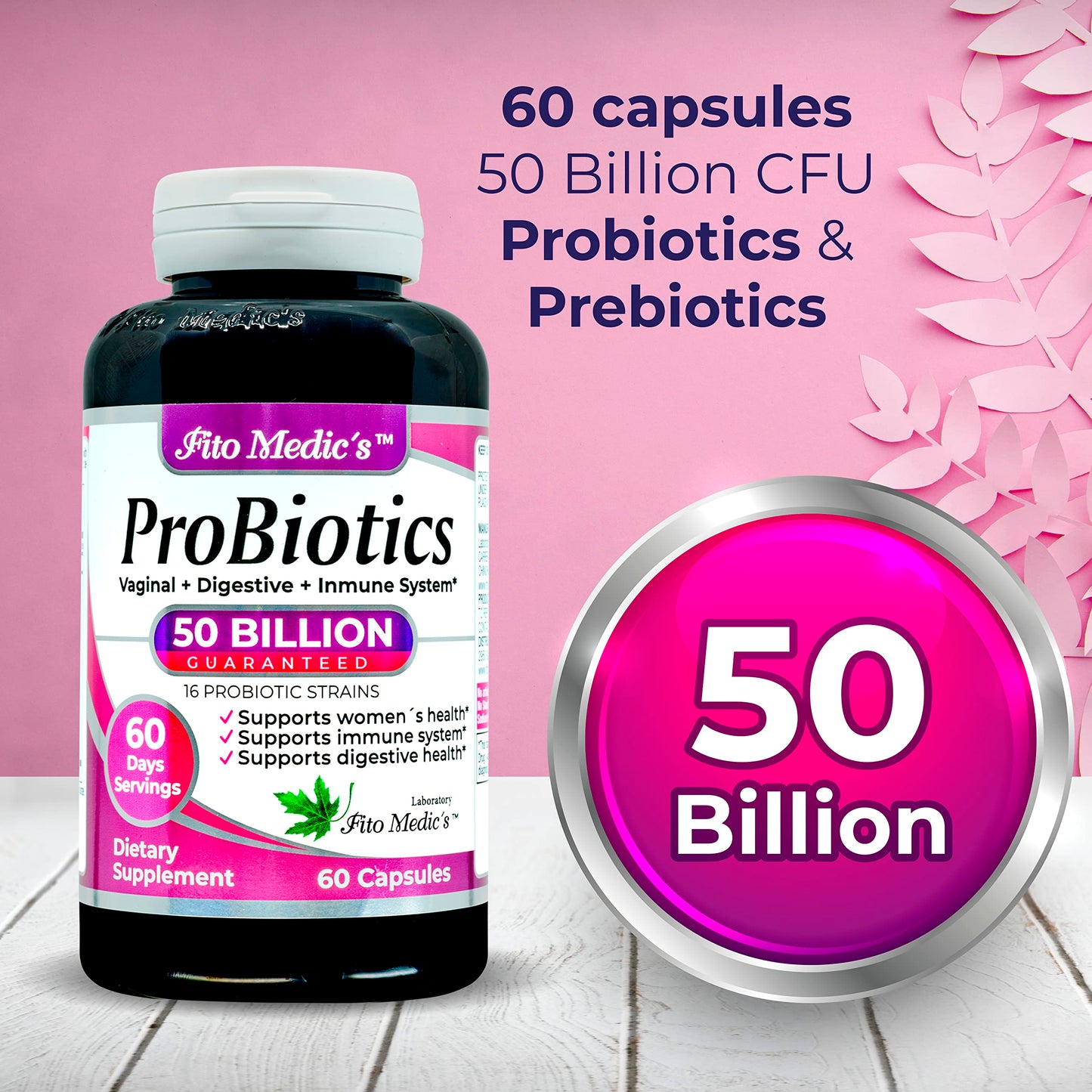 FITO MEDIC'S Lab Probiotic Supplement Capsule, 50 Billion CFU, 16 Strain Blend, 1 Count