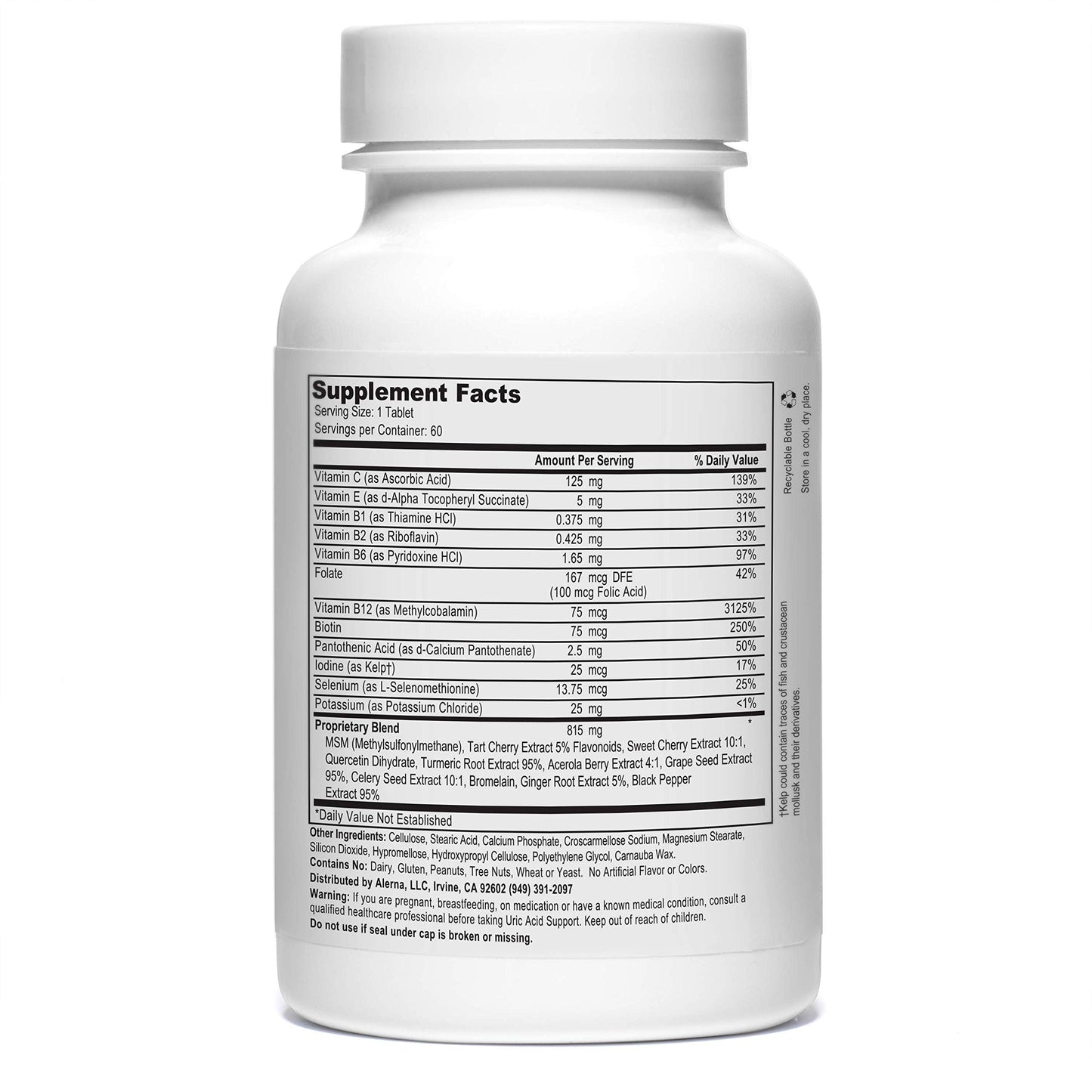 Alerna Kidney Health Uric Acid Support Supplement – Tart Cherry, Celery Seed, Turmeric, Quercetin, 180 Tablets