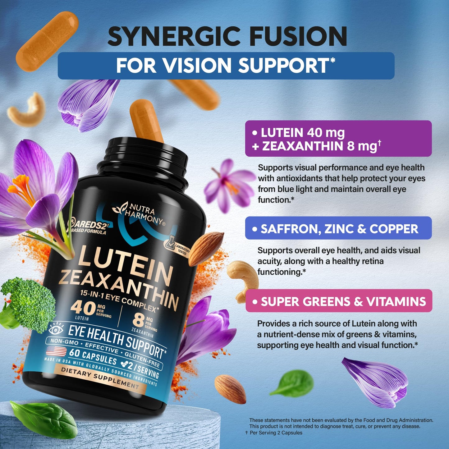 NUTRAHARMONY Eye Vitamins Lutein and Zeaxanthin Supplements Capsule 60 Capsules