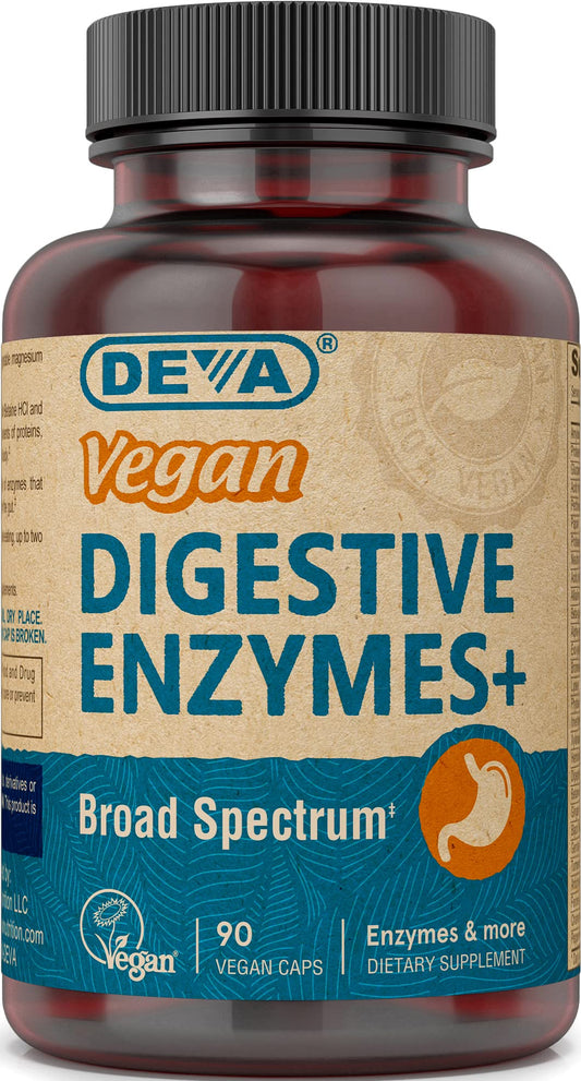 DEVA Vegan Vitamins Digestive Enzymes Plus Supplement - A Unique Blend of Enzymes & Herbs, 90 Capsules