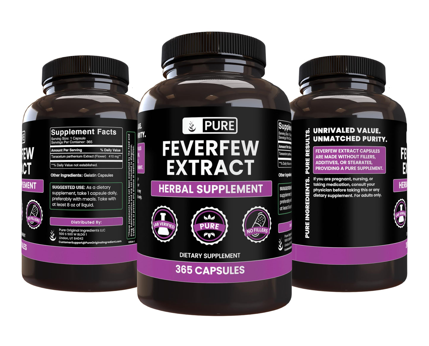 Pure Original Ingredients Feverfew Extract Capsules, 365 Capsules